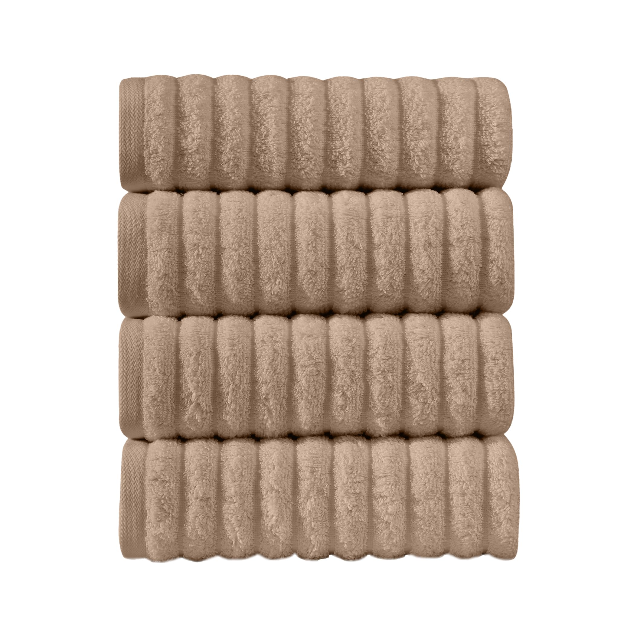 Elegant Comfort Luxury 100% Turkish Cotton Corduroy Ribbed 4 Pack Hand Towel Set 16 x 28 Inch - Absorbent, Super Soft, Quick Dry, Premium Towels for Bathroom, Gym, Spa and Hotel Use, Taupe