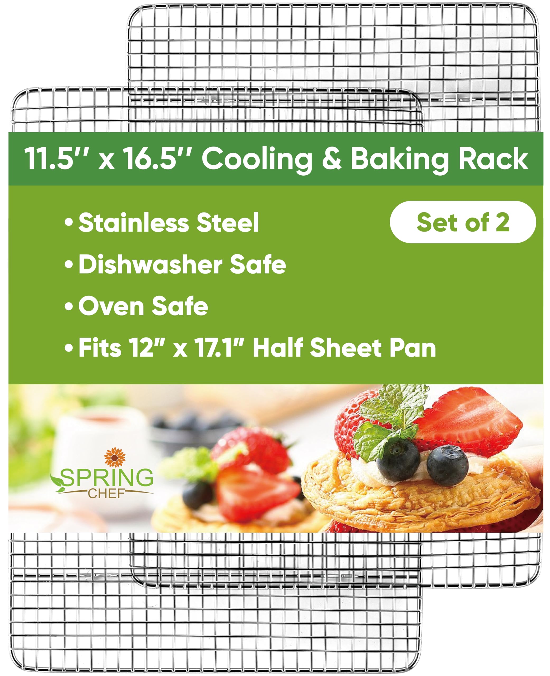 Spring Chef 11.5' x 16.5' Stainless Steel Cooling Rack for Baking, Set of 2