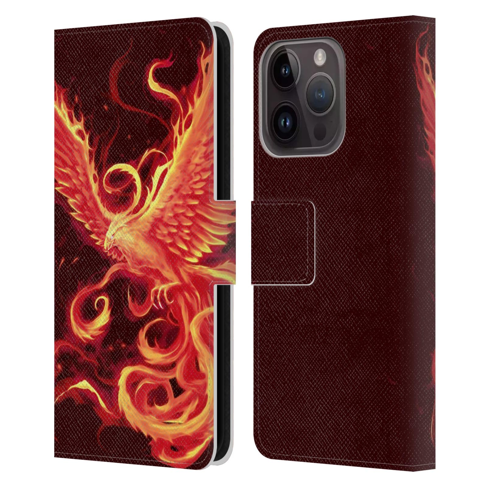 Head Case Designs Officially Licensed Christos Karapanos Resurgence 2 Phoenix 3 Leather Book Wallet Case Cover Compatible with Apple iPhone 15 Pro