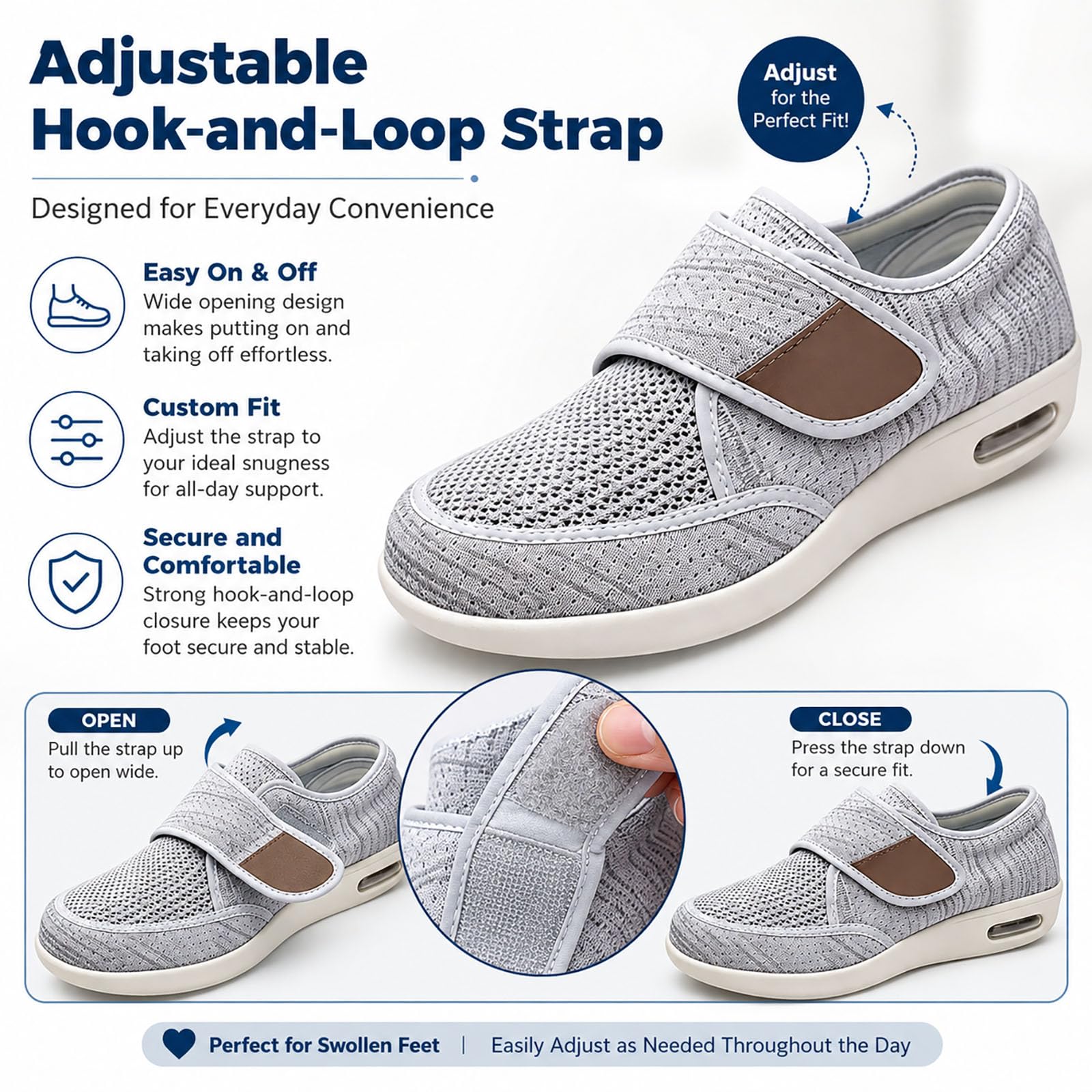 Generisch Men's Diabetic Shoes, Seniors with Fastening for Swollen Feet