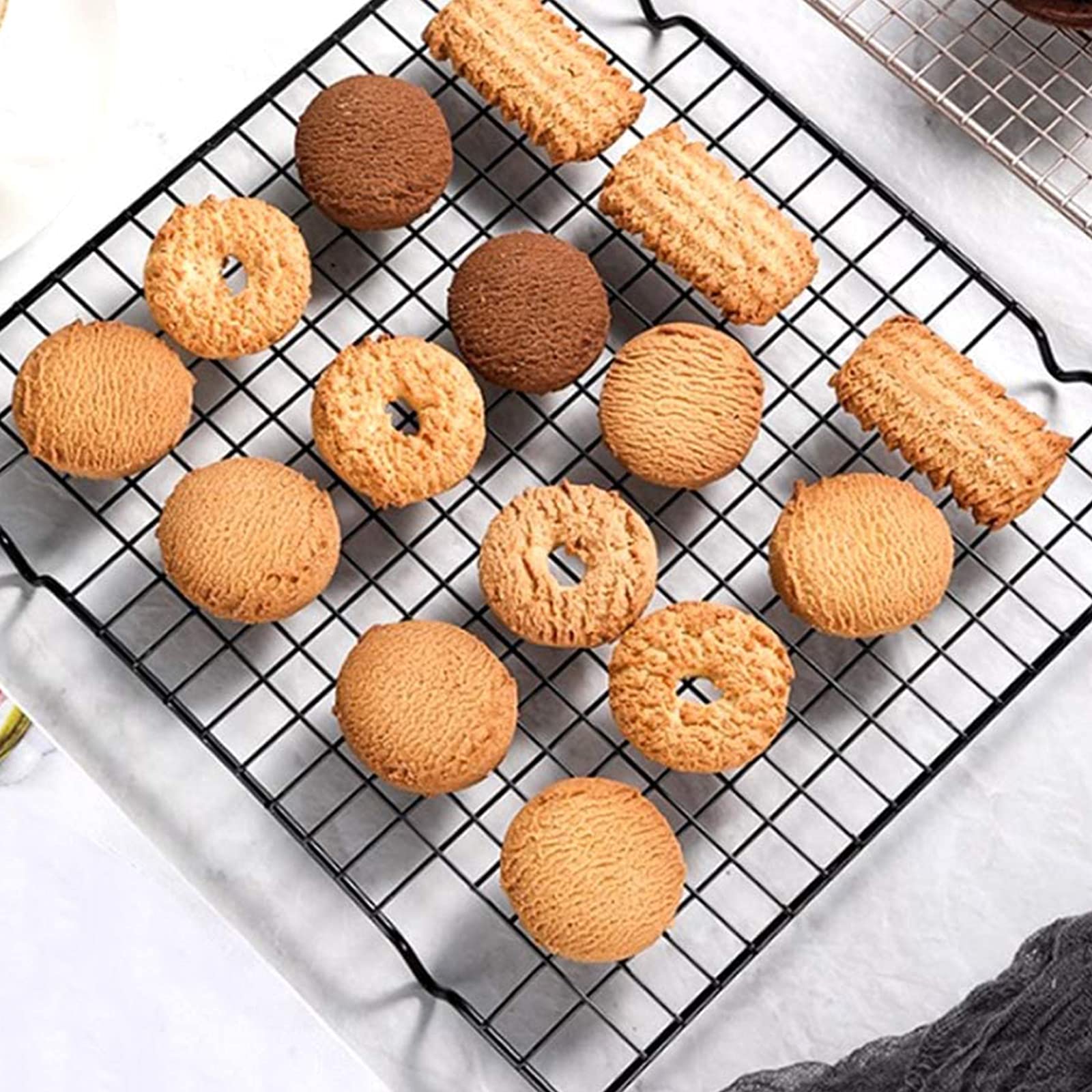 2 Pezzi Griglia di Raffreddamento, Griglia da Cucina con Griglia di Raffreddamento, Refrigeratore per Torta in Acciaio Inossidabile, per Cucina, Grill all'aperto, Produzione di Torte e Dessert (Nero)