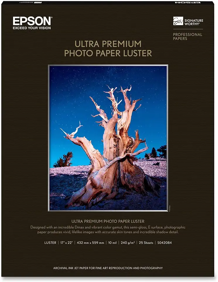 Epson Papel fotográfico Ultra Premium LUSTER (43 x 55 cm, 25 folhas) (S042084), branco