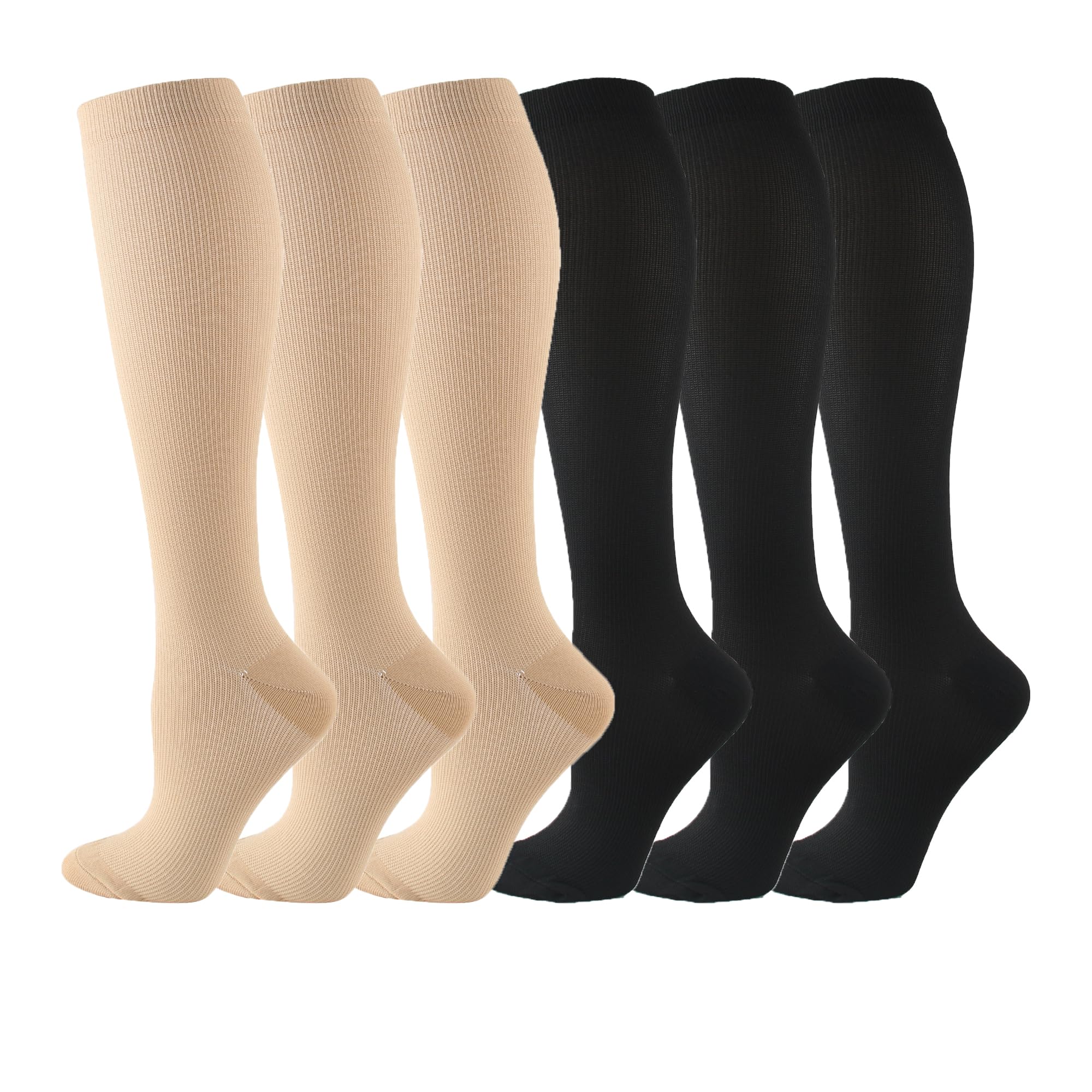 6 Pairs Compression Socks for Women and Men Circulation, 20-30 mmhg Support for Athletic Running, Hiking, Nurse, Recovery