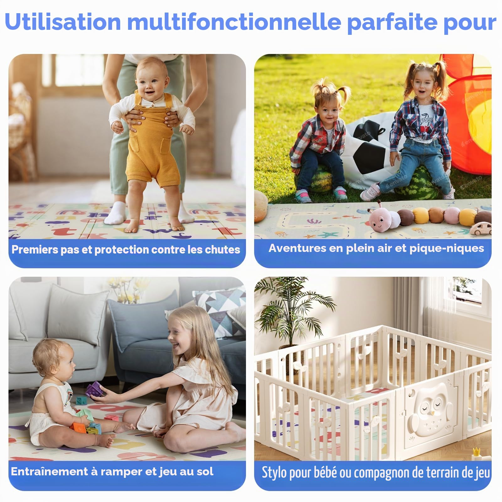 CCLIFE Tapis de Jeux Bebe Pliable Reversible Tapis éveil Bébé 196x175x1.8cm Impermeable Tapis Enfant Ramper,CushHom
