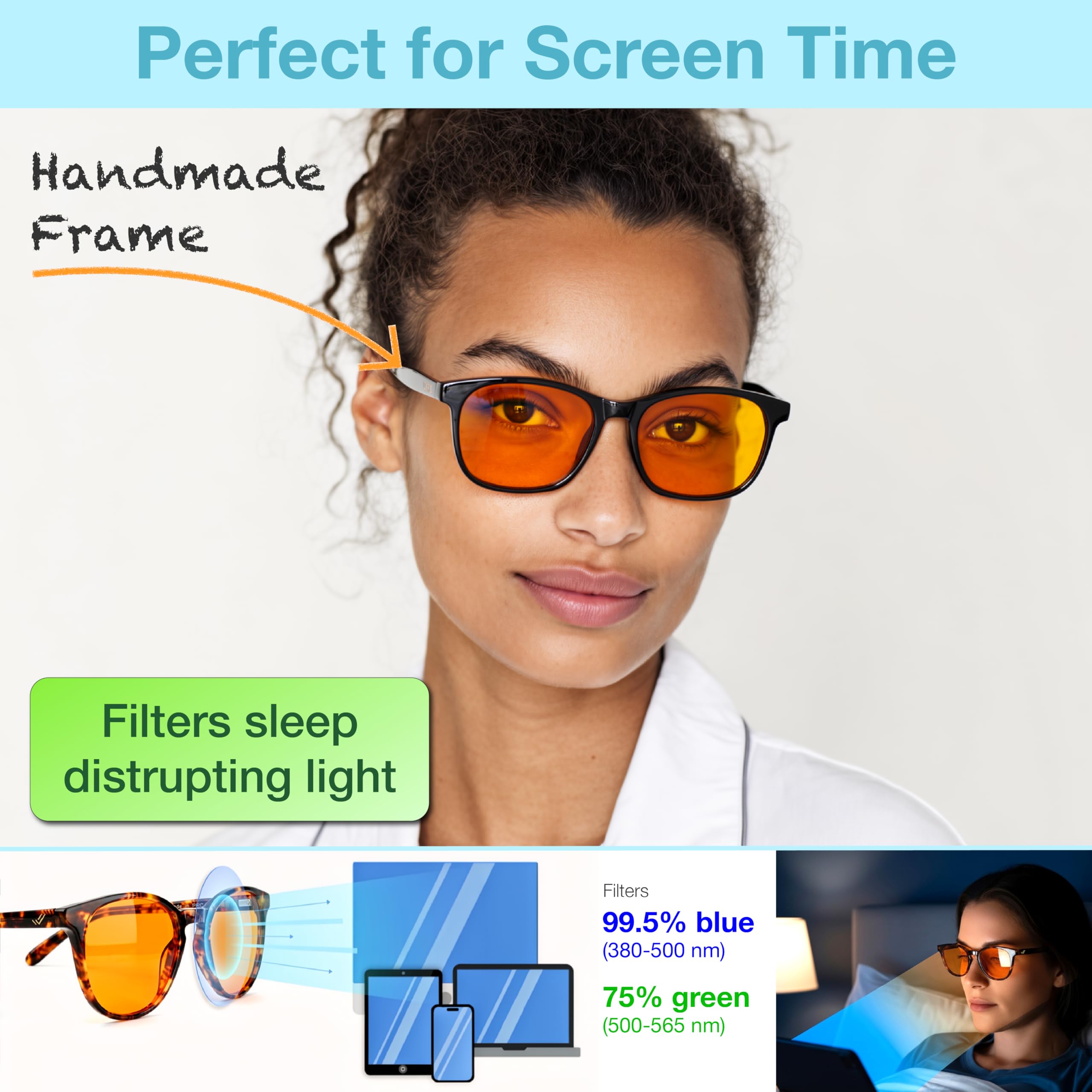 Lunettes de blocage de la lumière bleue ambrée pour le sommeil – Lunettes pour ordinateur – Lunettes de lumière orange bleue – Lunettes d'ambre pour bloquer la lumière bleue – Lunettes de sommeil
