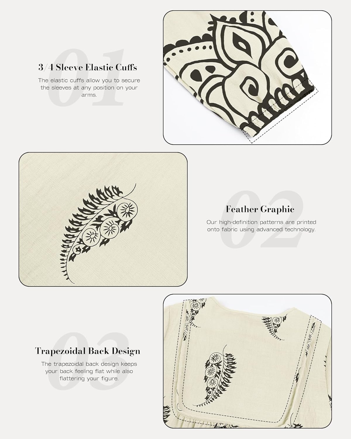 Eddoyee Women Casual Summer Dress, V Neck 3/4 Sleeve Boho Floral Print Flowy Loose Beach Vacation Dress - Image 6