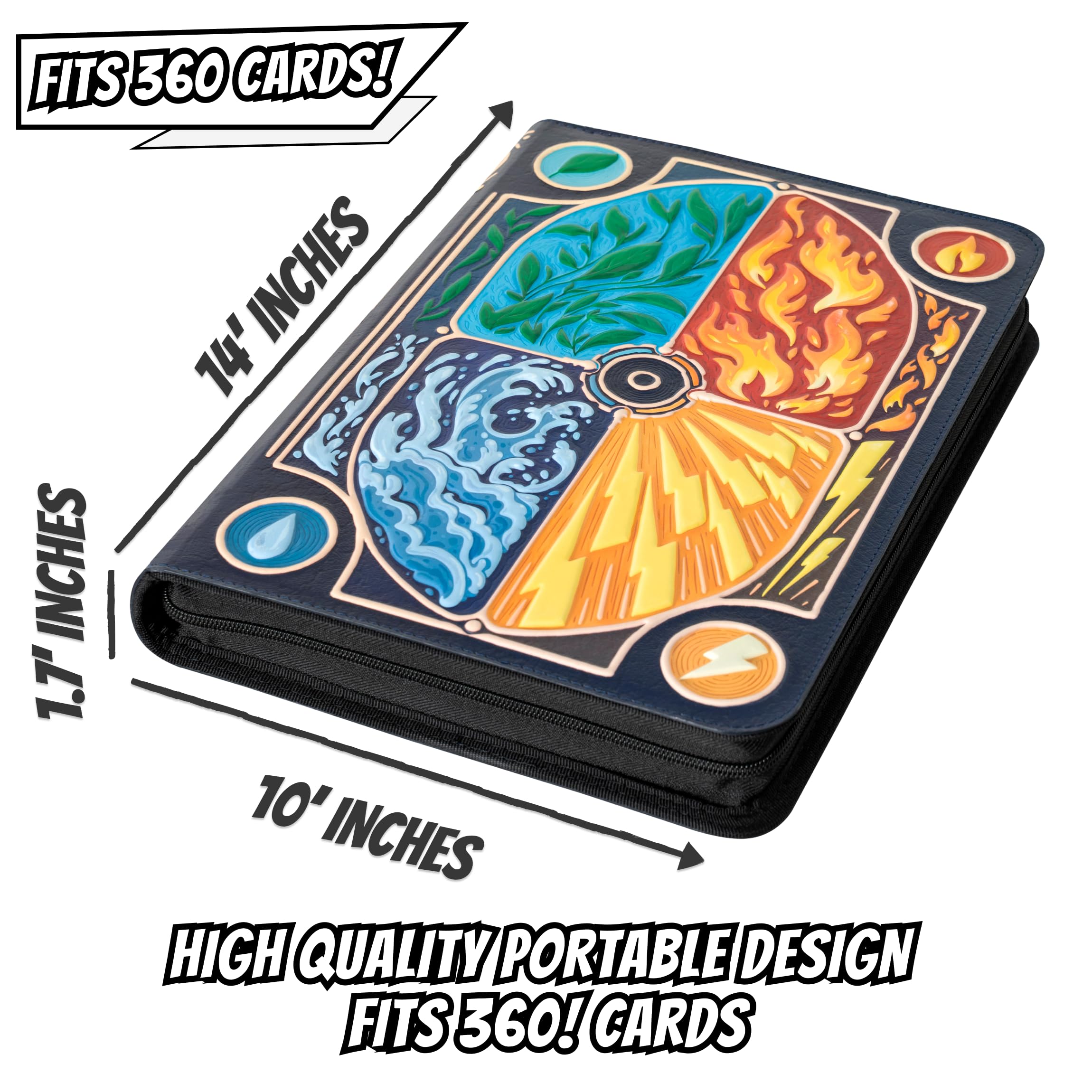 Raccoglitore Carte 3D per Pokemon - Design Elementare 3D in Rilievo in Pelle PU con Cerniera - Album Carte con 9 Pasche per 360 carte. Porta Carte Contenitore/Card Binder