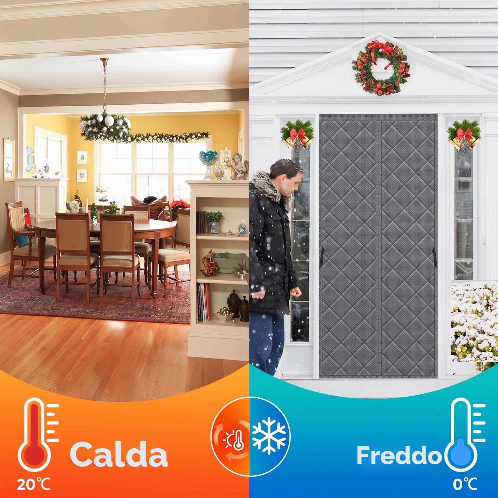 Tenda termica magnetica Sekey per porte, protezione da caldo e freddo, impermeabile, antivento e a risparmio energetico, 90 x 200 cm Grigio