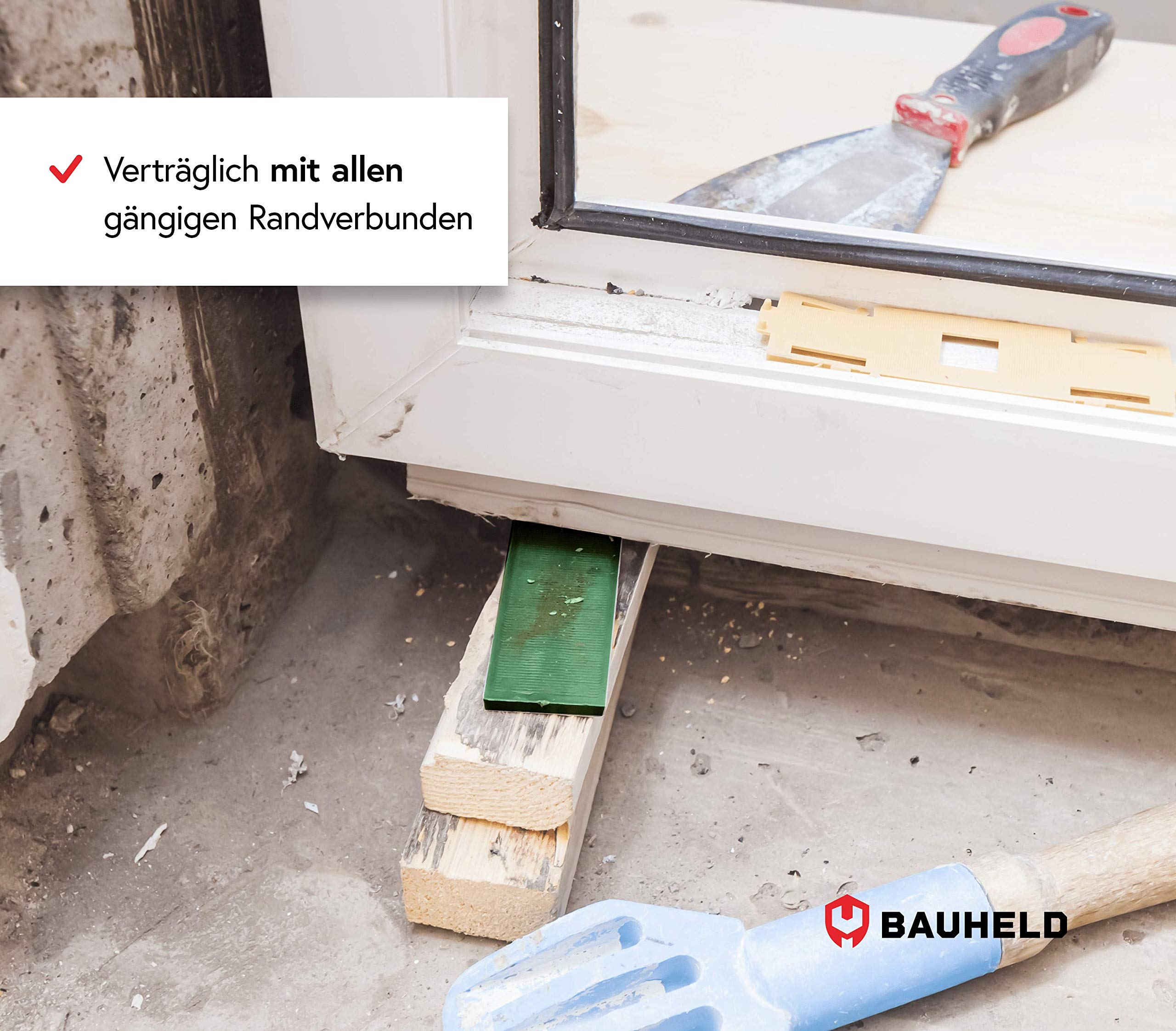 BAUHELD Verglasungsklötze 24x100mm - Set 300 Stück - Fenster-Abstandshalter aus stabilem Kunststoff - Unterleg-Keile mit Feinriffelungen - Als Fensterkeile, Unterlegplatten, Ausgleichsplättchen