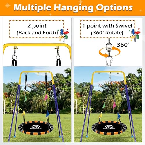 Miniatura 2 de Columpio de platillo, juegos de columpio de 24 pulgadas para patio trasero y patio de juegos al aire libre, capacidad de peso de 900 libras, con