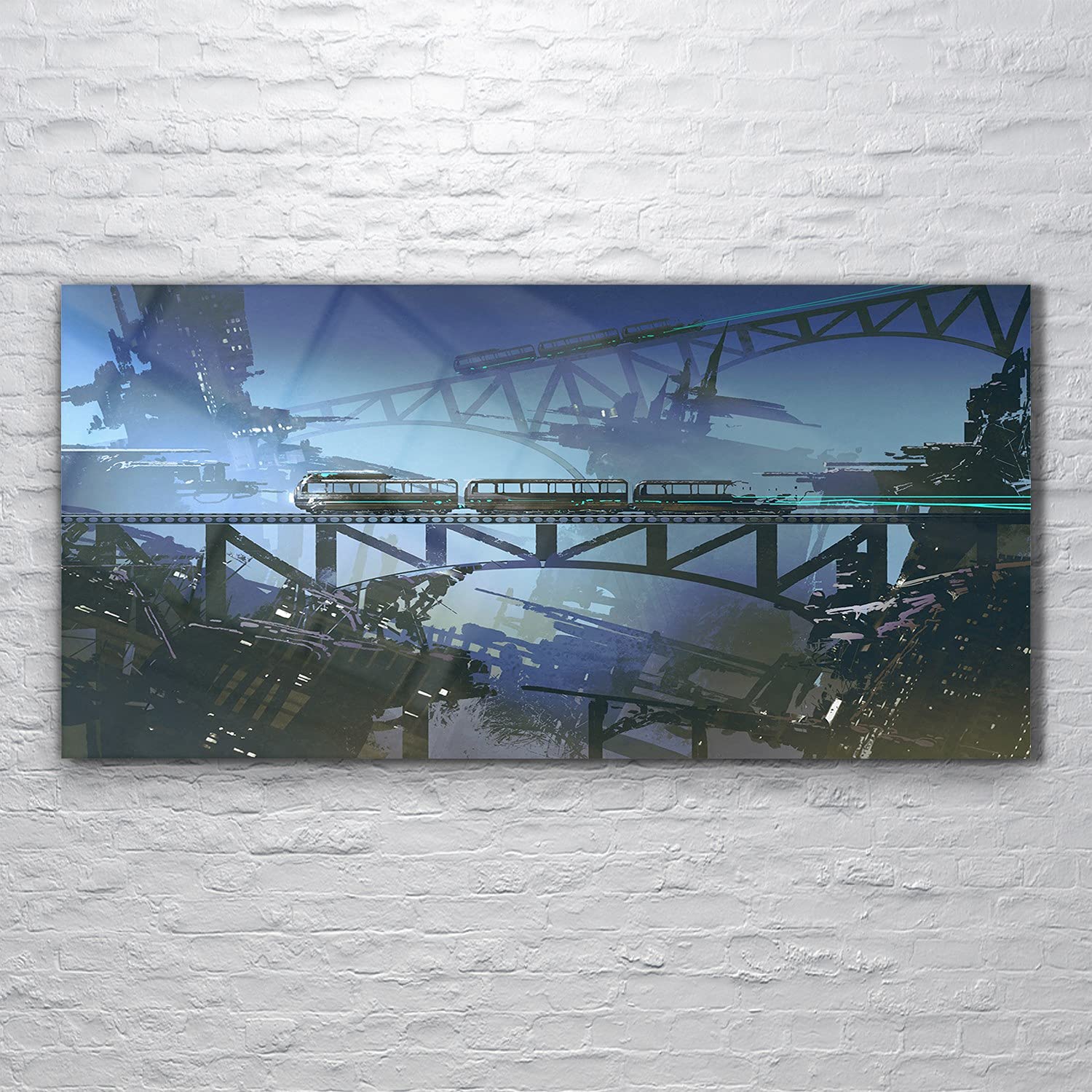 Coloray Obraz Na Szkle Ozdoba Ścienna 120x60cm Obraz Salon Sypialnia Dekoracja Wnętrza Sztuka - Pociąg Tory Most