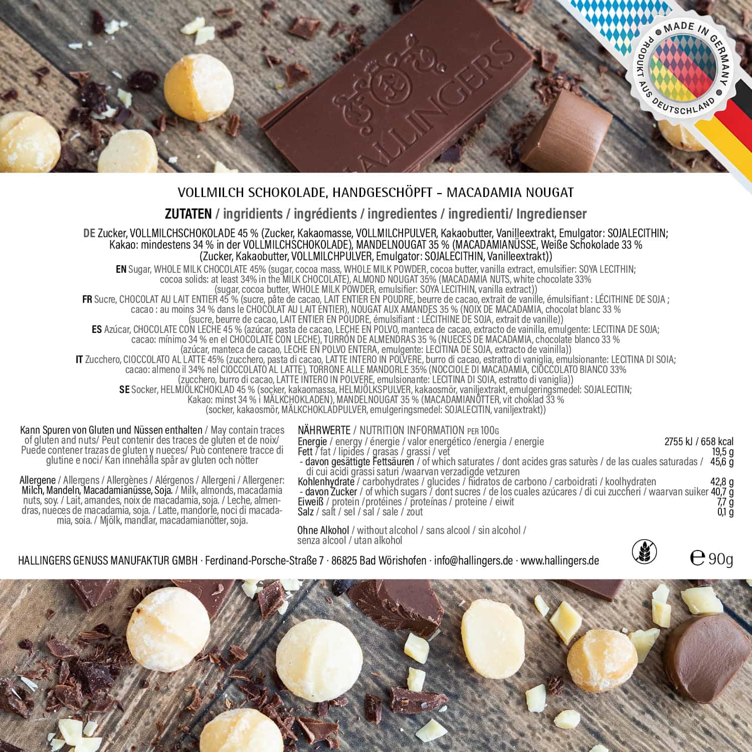 Hallingers Genuss Manufaktur Schokolade Weihnachts-Geschenk - Tafel Edelkakao handgeschöpft ohne Alkohol edler Karton 10x "Zauberhafte Wei..." Macadamia-Nougat, Weihnachten für Frauen Männer