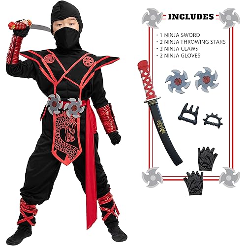 Ninja Dragon Red Costume Outfit Set for kids Halloween Dress Up Party