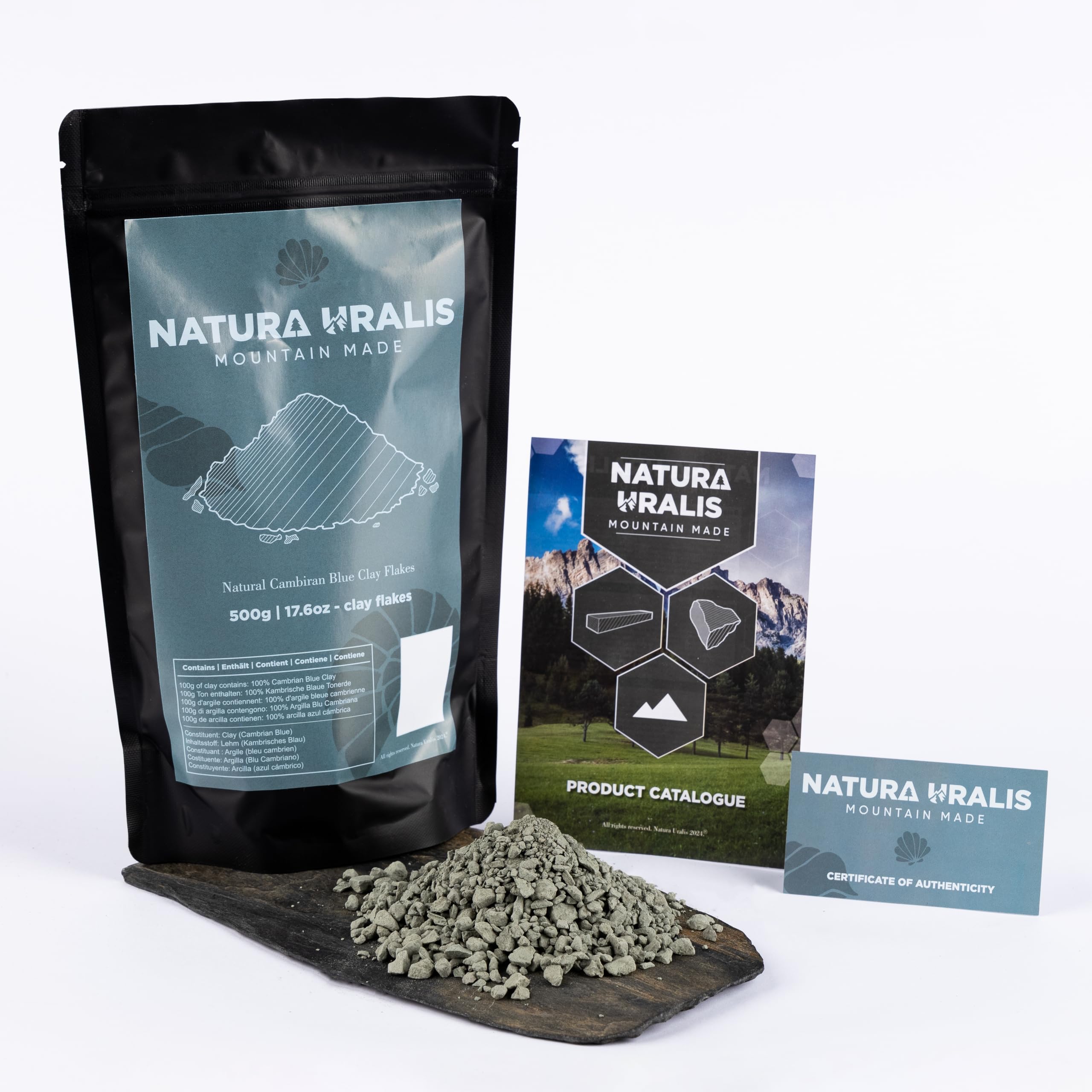 Natura Uralis Cambrian Blue Clay Flakes | 500g Natural Cambrian Blue Clay Flakes, Blue-Grey to Pastel Blue - Extraordinary Crunchiness, Earthy, Silky and Firm Texture, ASMR