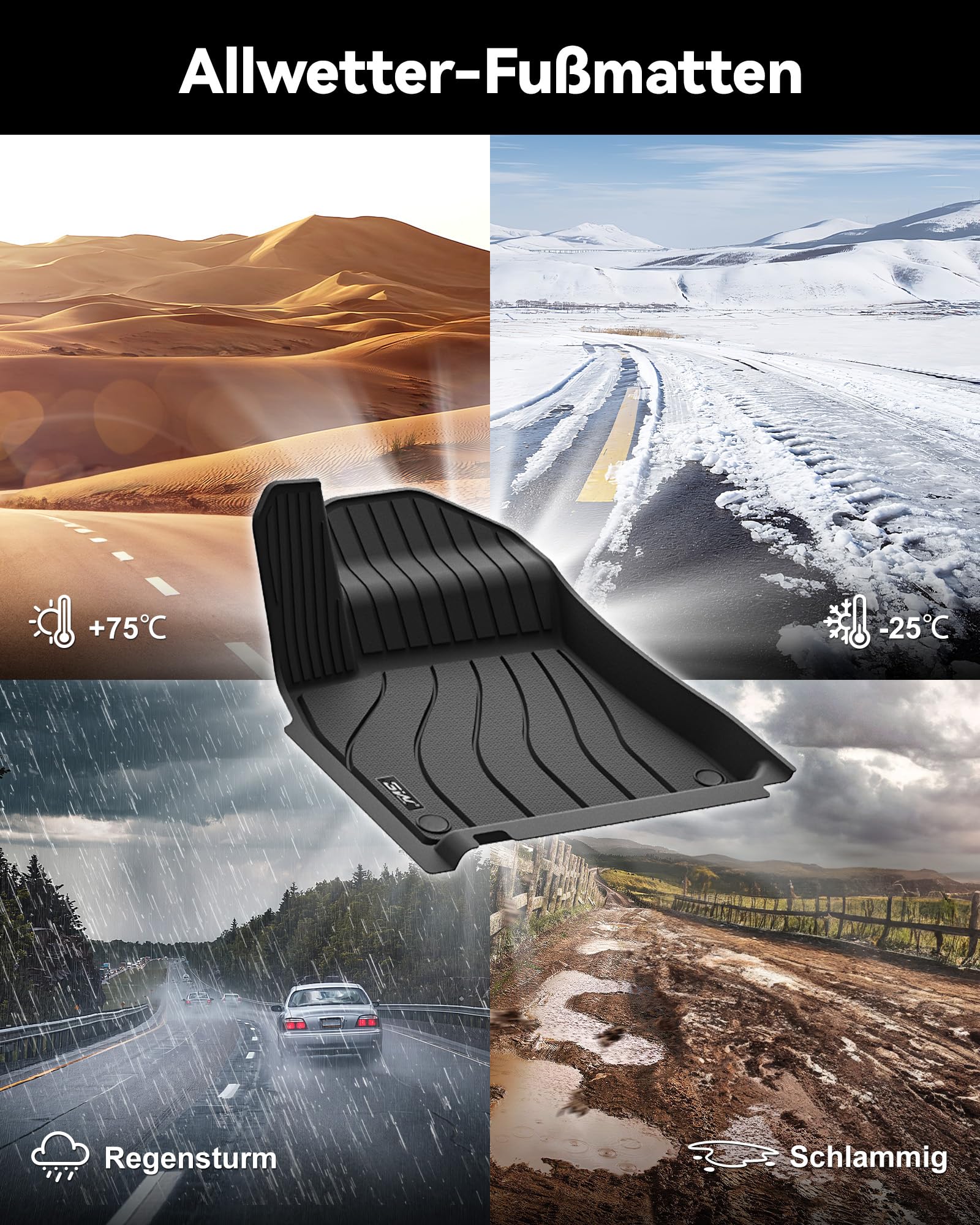3W Fußmatten & Kofferraumwanne für Porsche Cayenne 9Y0 2018-2026 | TPE Thorex™ Allwetter | 3D Maßgeschneiderte Passform | Hundefreundlich Auto Zubehör | Wasserdicht & Kratzfest | Antirutsch