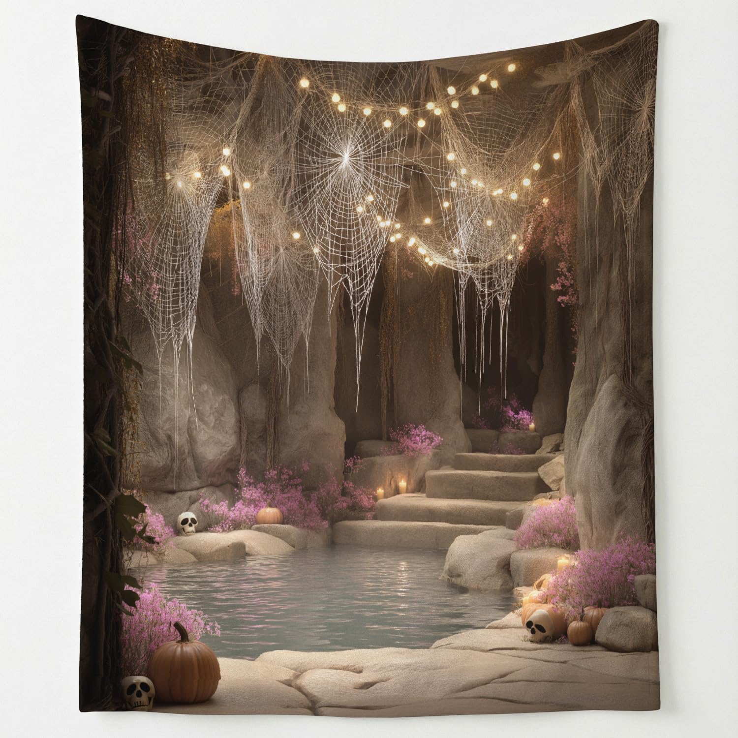 Genérico Zimowy koc flanelowy na sofę i fotel 220 x 270 cm - Koce prezentowe dla kobiet i mężczyzn - świąteczna atmosfera pajęczyna dynia Dekorowanie Della Dom - Khaki Duży koc