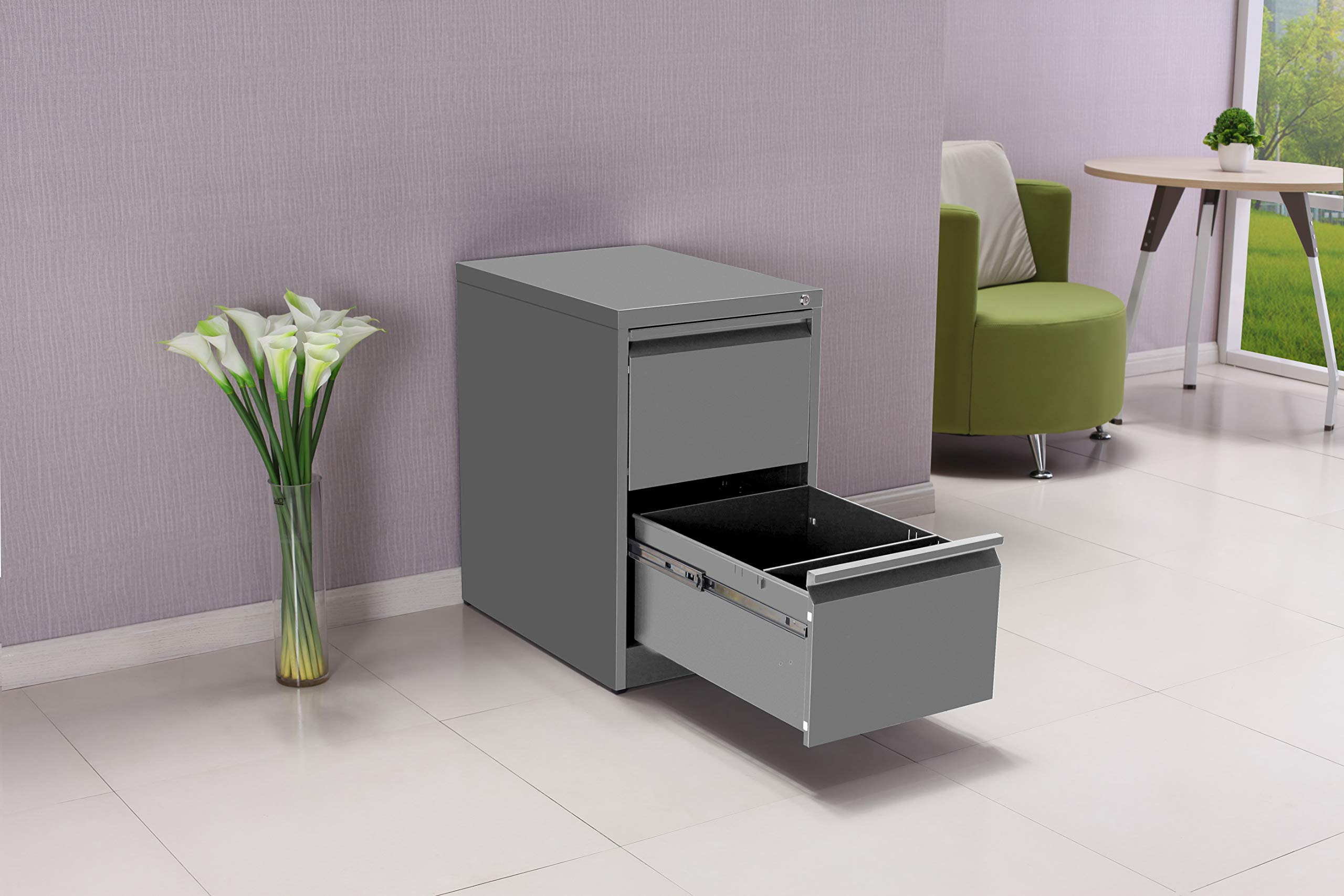 OFITURIA ® Archivador Metálico Organizativo De Oficina Gris RAL9006 con 2 Cajones para Carpetas DIN A4 Y Folio, Documentos con Llave, 62 X 46 X 72