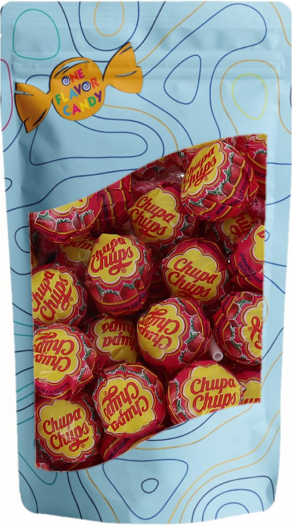 One Flavor Candy Chupa Chups Lollipop Lolli Pops Bulk in Resealable Bag (Strawberry, Pack of 20)