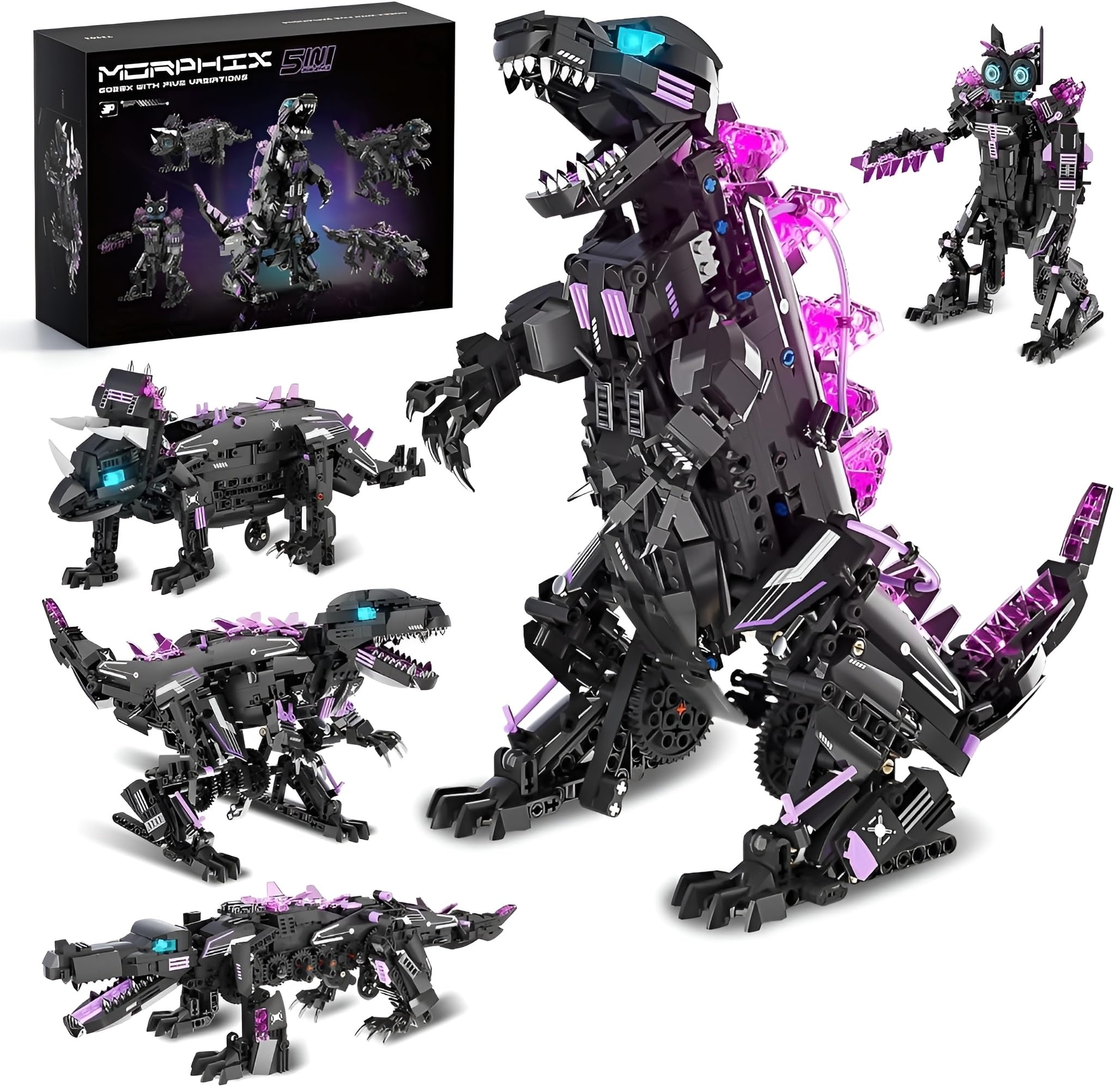 5 in1 Dinosaurs Building Blocks Kit, 935 PCS Dinosaurs Mech Robot Building Set with RC, STEM Animal Mecha Robot Bricks Model Toy, Gift for Fans and Adults