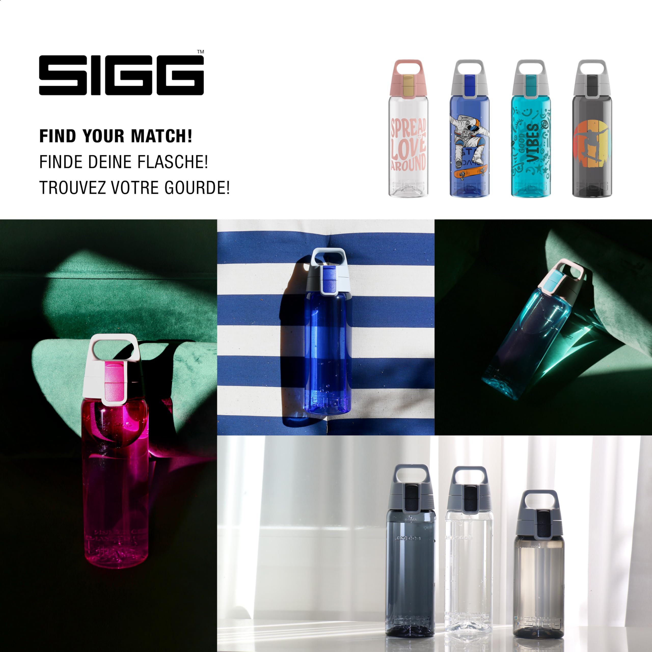 SIGG - Butelka na napoje Tritan – Total Color ONE Keep Smiling – nadaje się do napojów gazowanych – nadaje się do mycia w zmywarce – szczelna – lekka, nie zawiera BPA, kolor różowy, 0,6 l