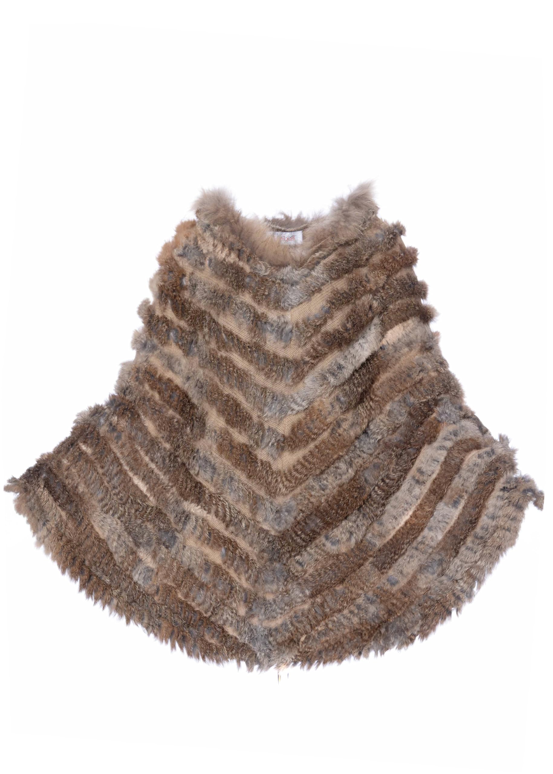 Naturale Pullover a maglia Pelliccia di coniglio Poncho Con Raccoon Fur