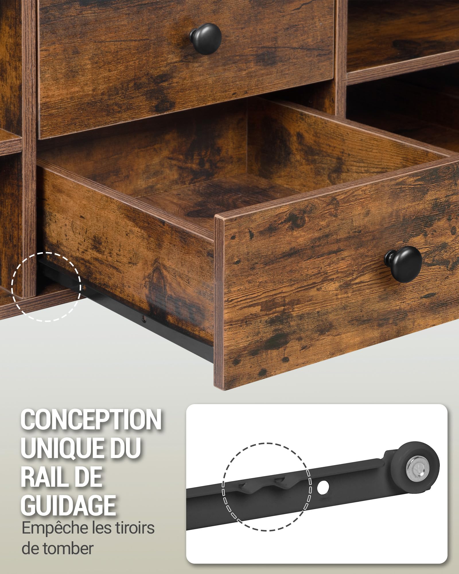 Hzuaneri Table Basse, Table de Salon avec Plateau Relevable, 2 Tiroirs et Espace de Rangement Caché, 50 x 100 x 47,3-61,3 cm, pour Salon, Salle à Manger, Bureau, Marron Rustique et Noir CT22101B | 50 x 100 x 45-61,3 cm Table basse avec 2 tiroirs de rangem