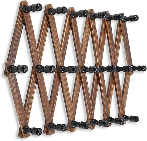 Vista 33 de WGFKVAS Paquete de 2 percheros expandibles, colgador de pared de acordeón, perchero de madera para sombreros montado en la pared, gancho de acordeón