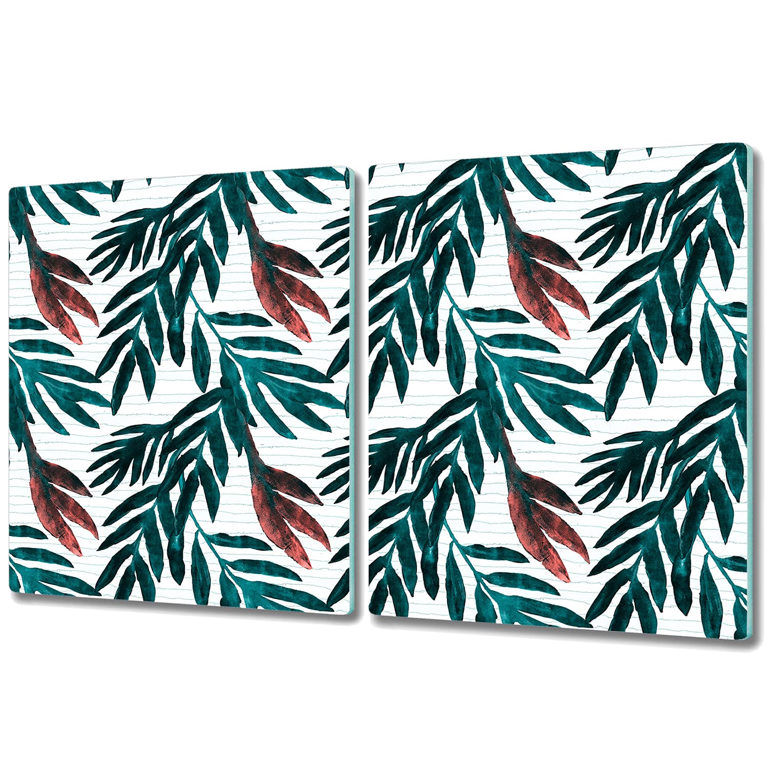 Coloray Tagliere 2x40x52cm Copri Piano Cottura Vetro Temperato Cucina - Foglia Foglie