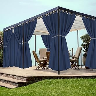 HolidayIdeas Grommet Outdoor Curtains for Patio Waterproof 8 Pcs All Weather Balcony Outside Curtains for Apartments, Gazebo, Pergolas, Porch, 54x108 Inch, Navy