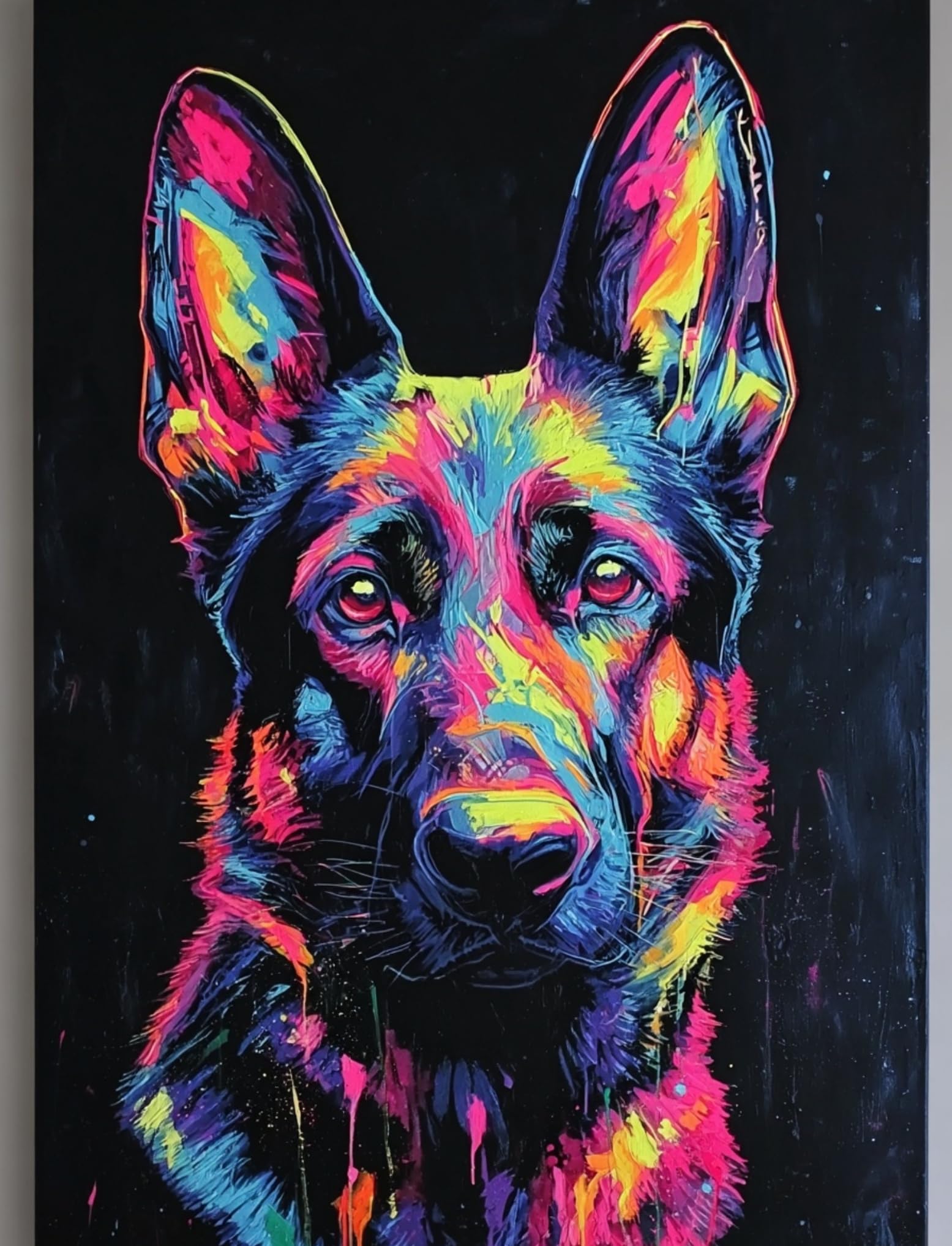 WANGWANGMIAO Paint by Number for Adults,Colorful German Shepherd Adult Painting by Numbers Canvas Kits, DIY Acrylic Oil Paints for Home Wall Decor Gift 16x20inch，with Frame