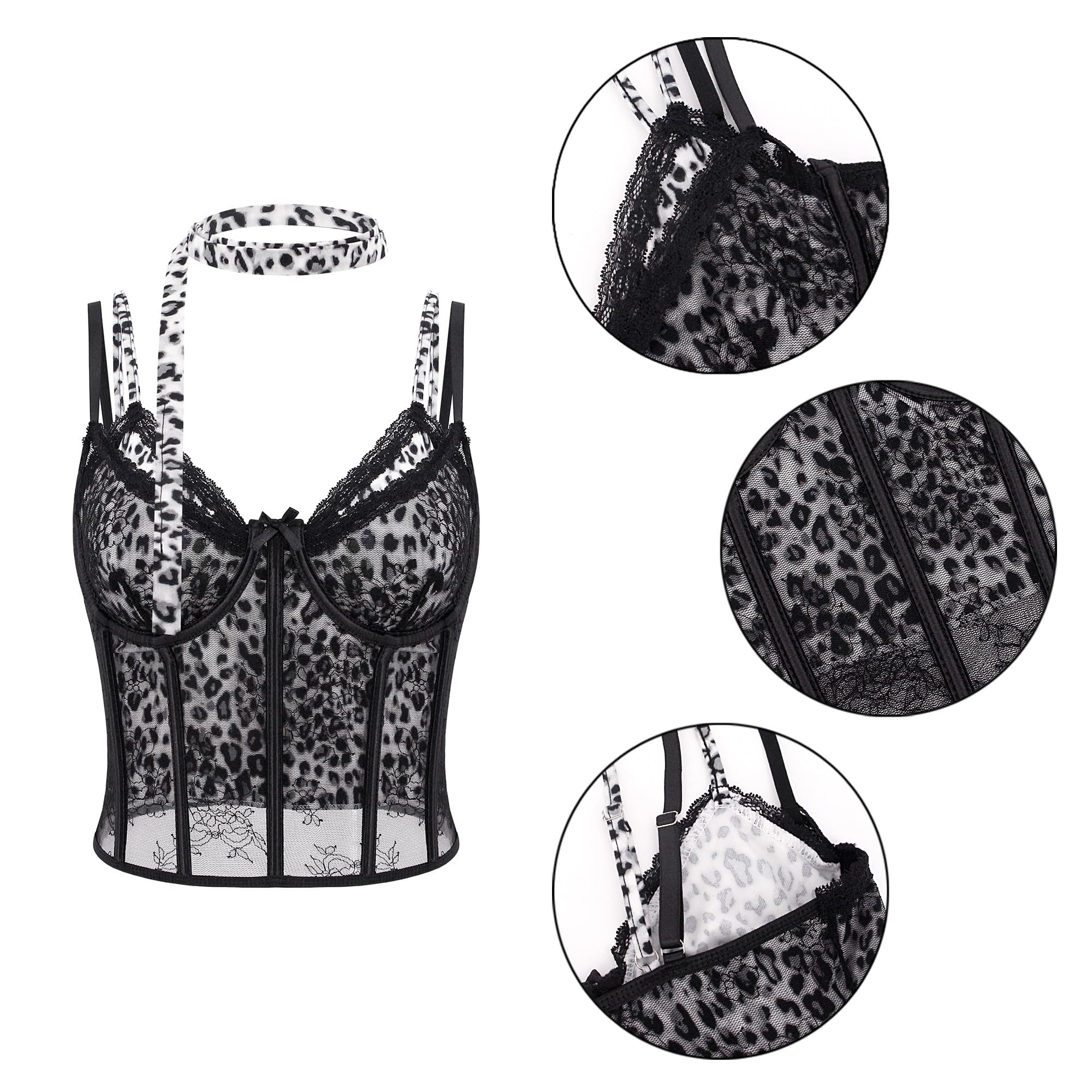 Naimo Maglia da pesca da donna in rete a crop top sexy Hollow Out Halter Top Gothic Punk Top