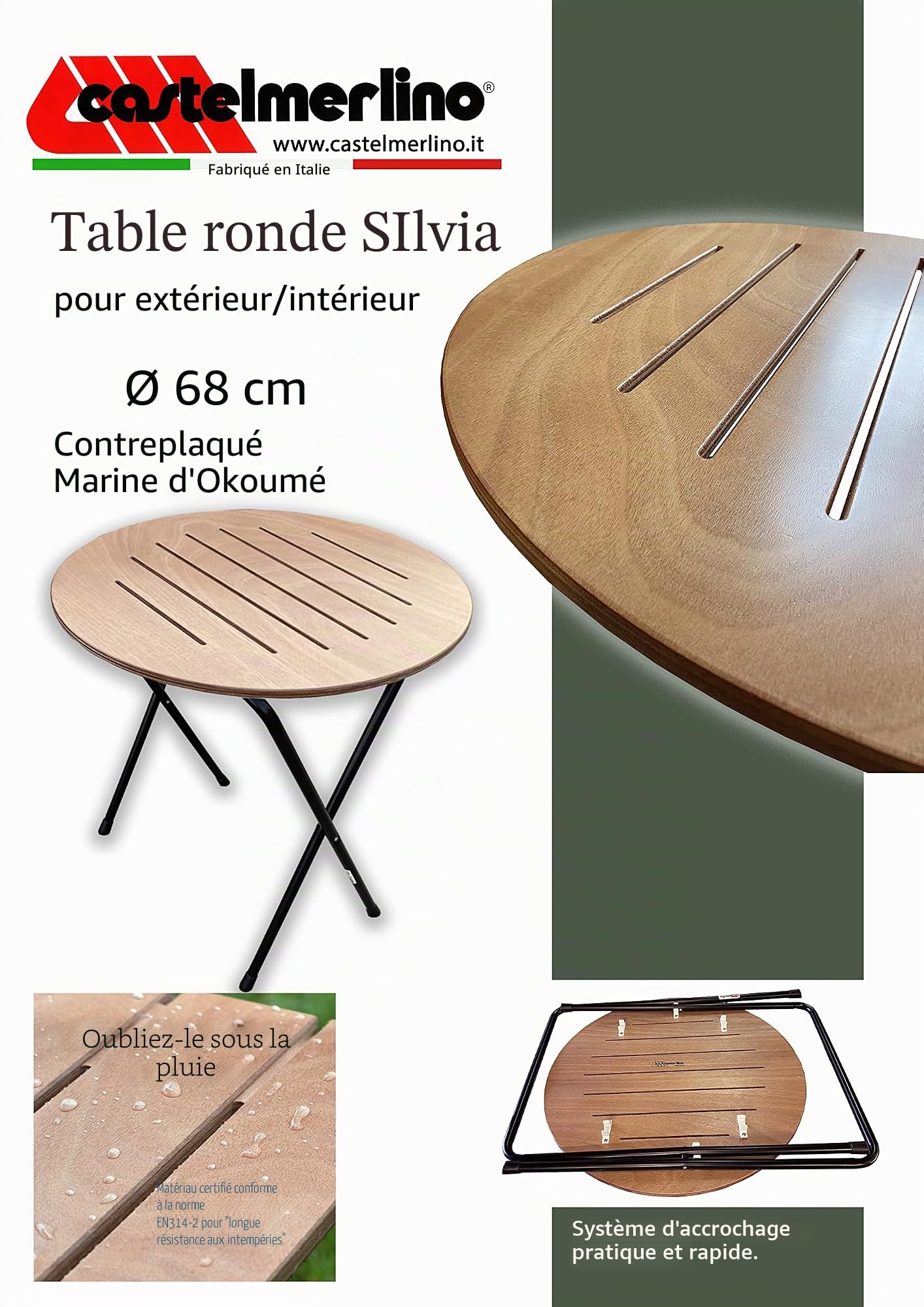 Castelmerlino Silvia Table Pliante, Métal, Okume Natural, Rond