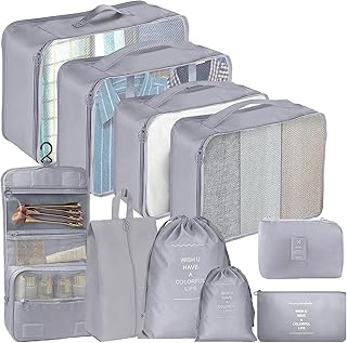 10 Teilige Grau Koffer Organizer Set - Packing Cubes Reise-Organizer-Paket für Koffer Rucksack Handgepäck