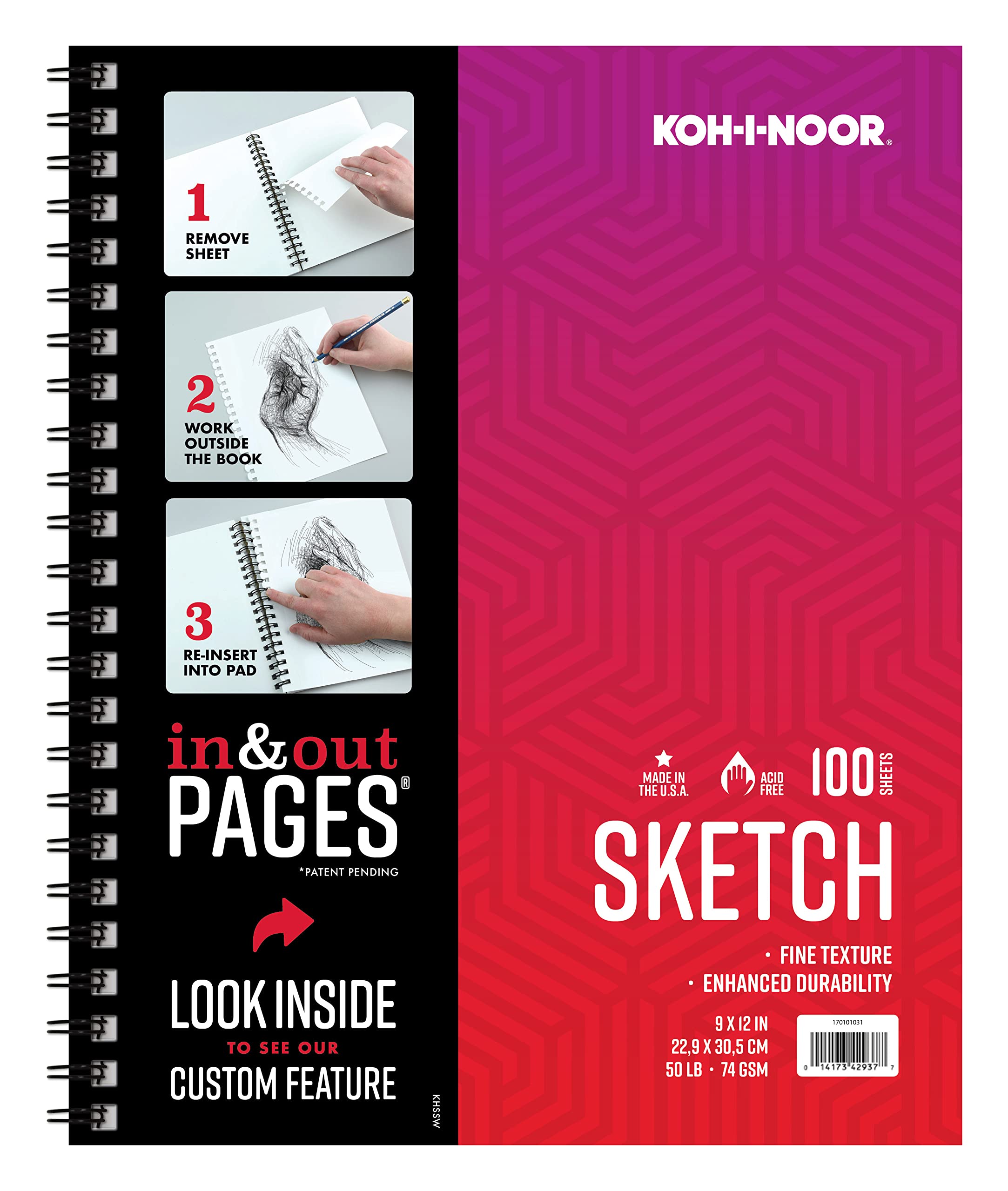Koh-I-Noor White 9" X 12" Sketch Paper Pad With In & Out Pages, 50 Lb. / 74 Gsm, Side Wire Bound, 100 Sheets/Pad, 1 Each