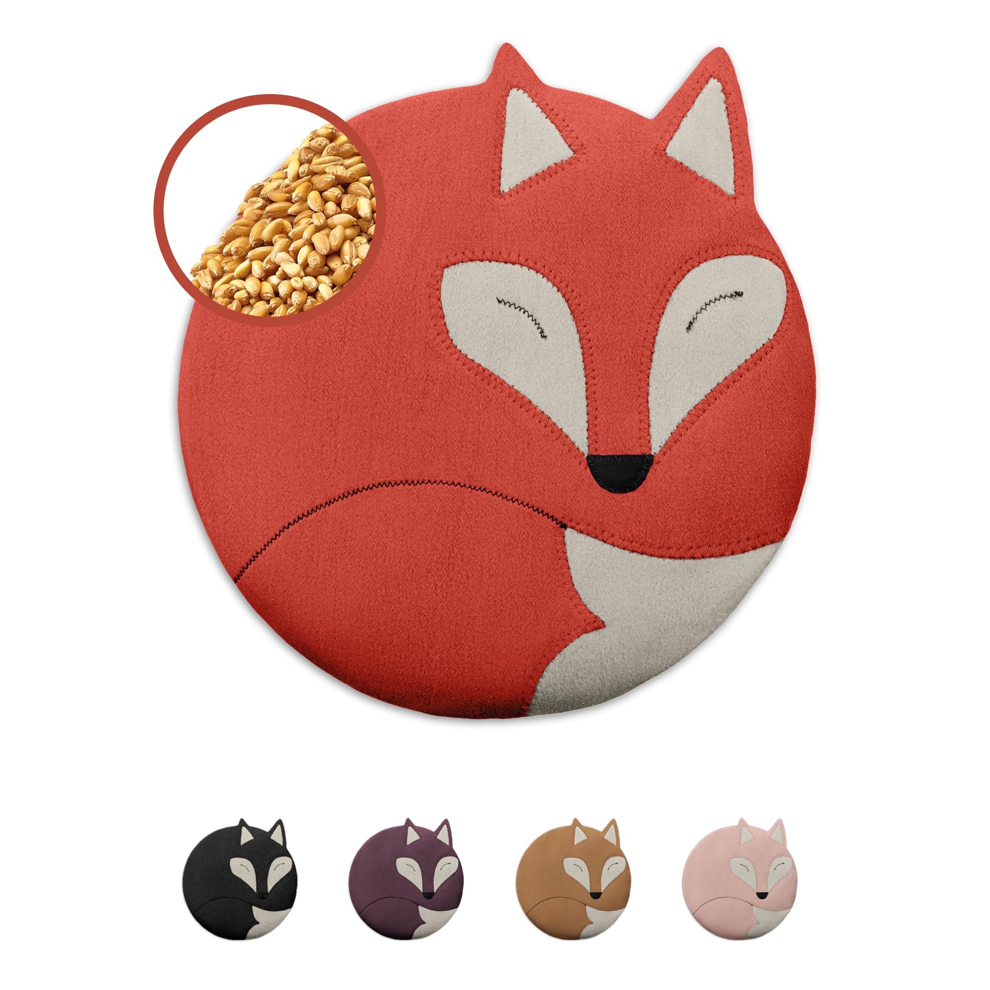 LESCHI Cuscino termico per microonde - In cotone bio con grano biologico - Cuscino riscaldante per dolori mestruali, alla pancia, schiena e zona lombare - Naturale, riutilizzabile - Volpe, rosso