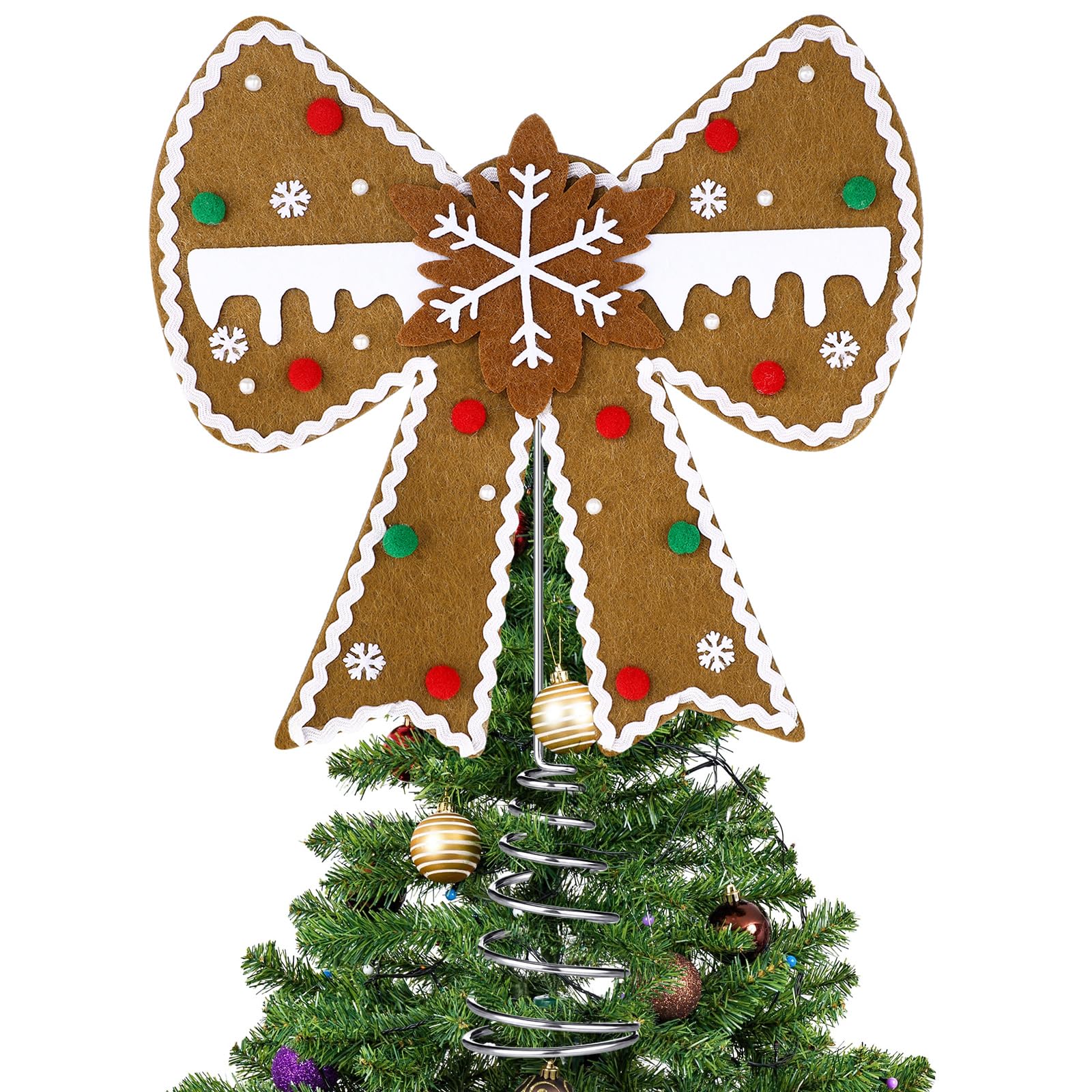 Gejoy Christmas Gingerbread Tree Topper Ornaments,11 Inch,Bow