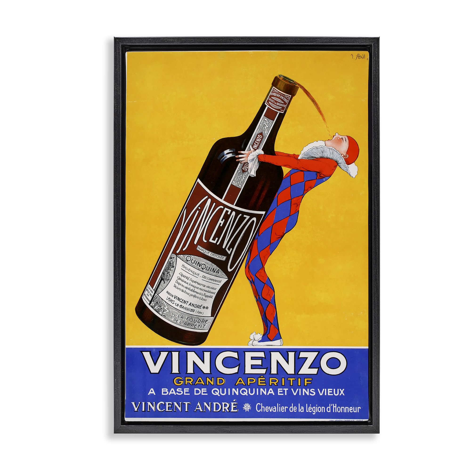 Stupell Industries Jet Black (Matte) 'Vincenzo Vintage Wine'| Floating Frame Canvas Art