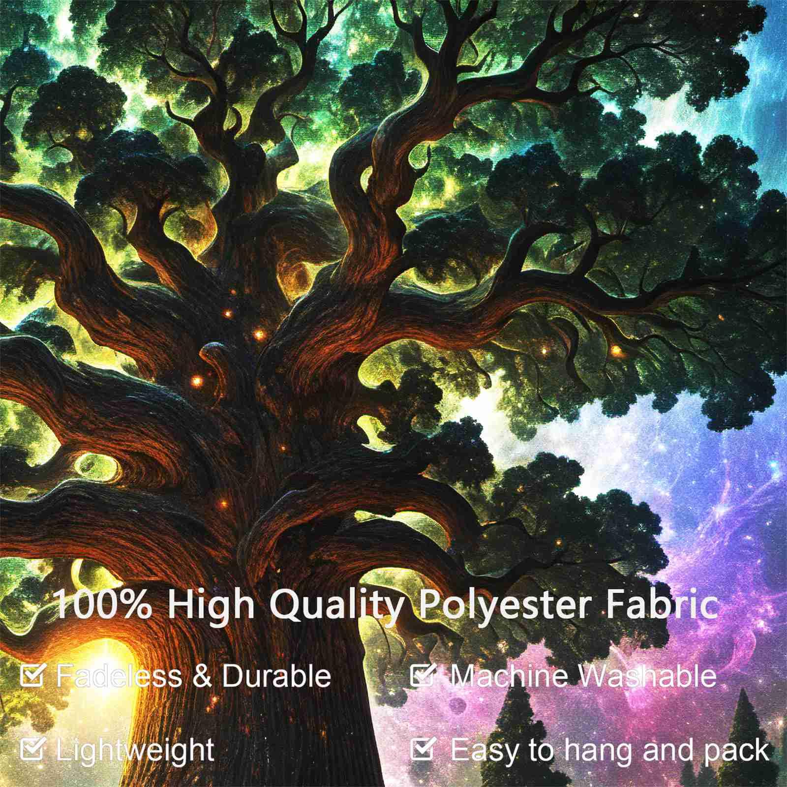 Arsey Schwarzlicht Wandteppich Wald Trippy UV-Reaktive Wandteppiche Hochkant Baum Sterne Galaxy Aesthetic Wandtücher Wandtuch Deko Wohnzimmer, Bunt, Groß 200x150cm