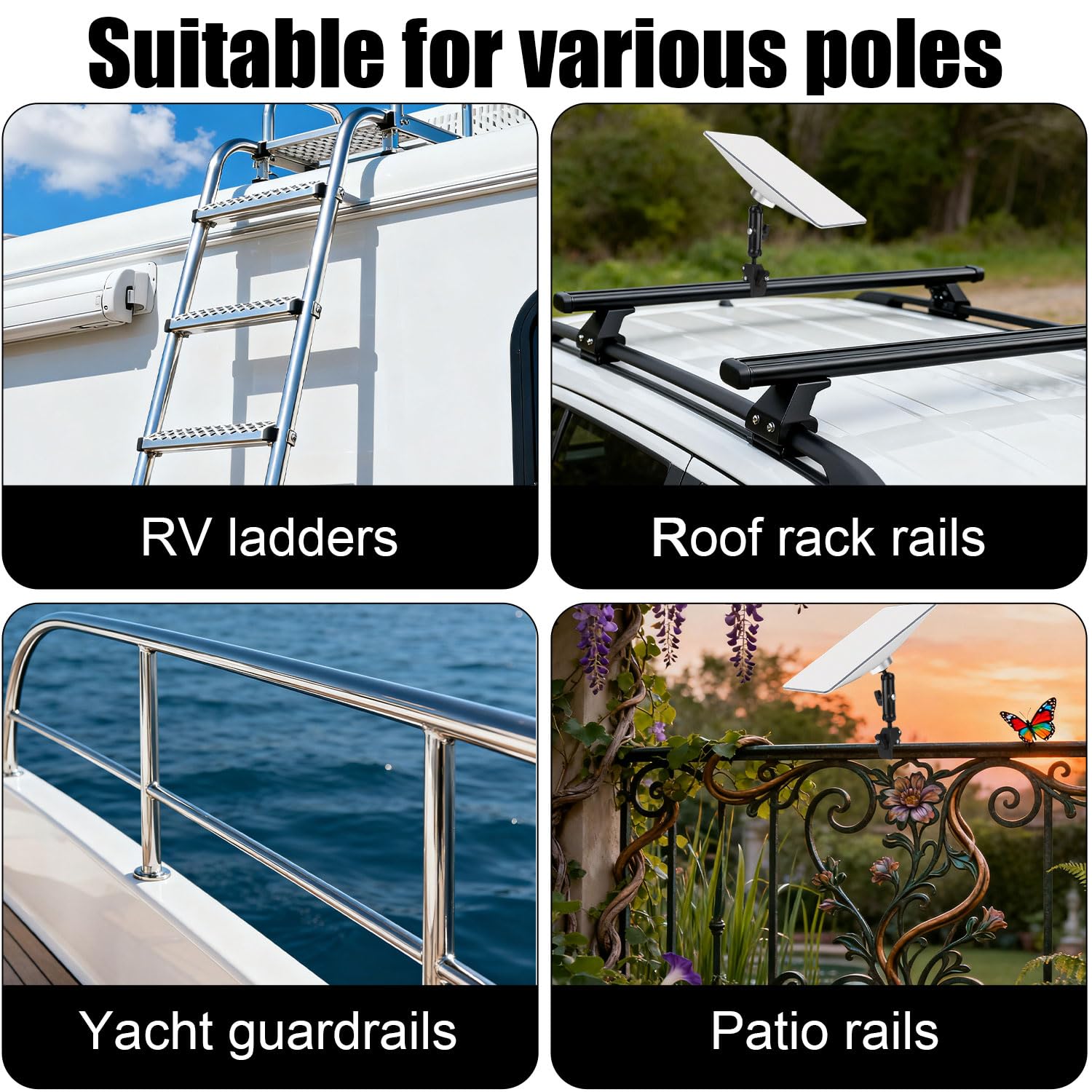 Support de Fixation Compatible avec Starlink Mini 2024, Alliage d'Aluminium Rotatif à 360 Degrés Montage sur Tube avec Adaptateurs pour Camping-Car Barres Toit Balcon Bateau