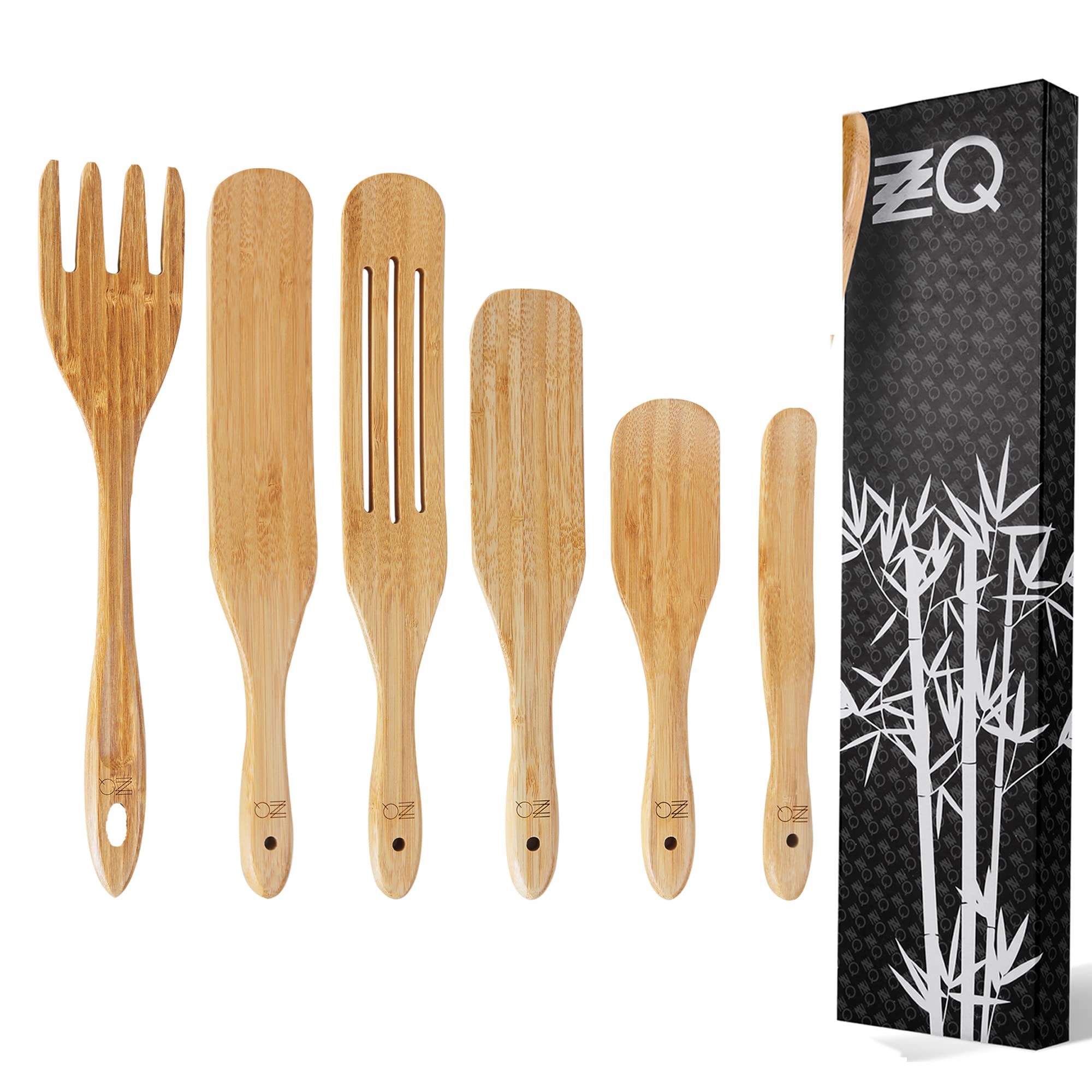 Buy ZZQ Bamboo Spurtle Set, 6 Piece Wooden Cooking Spoons, Kitchen