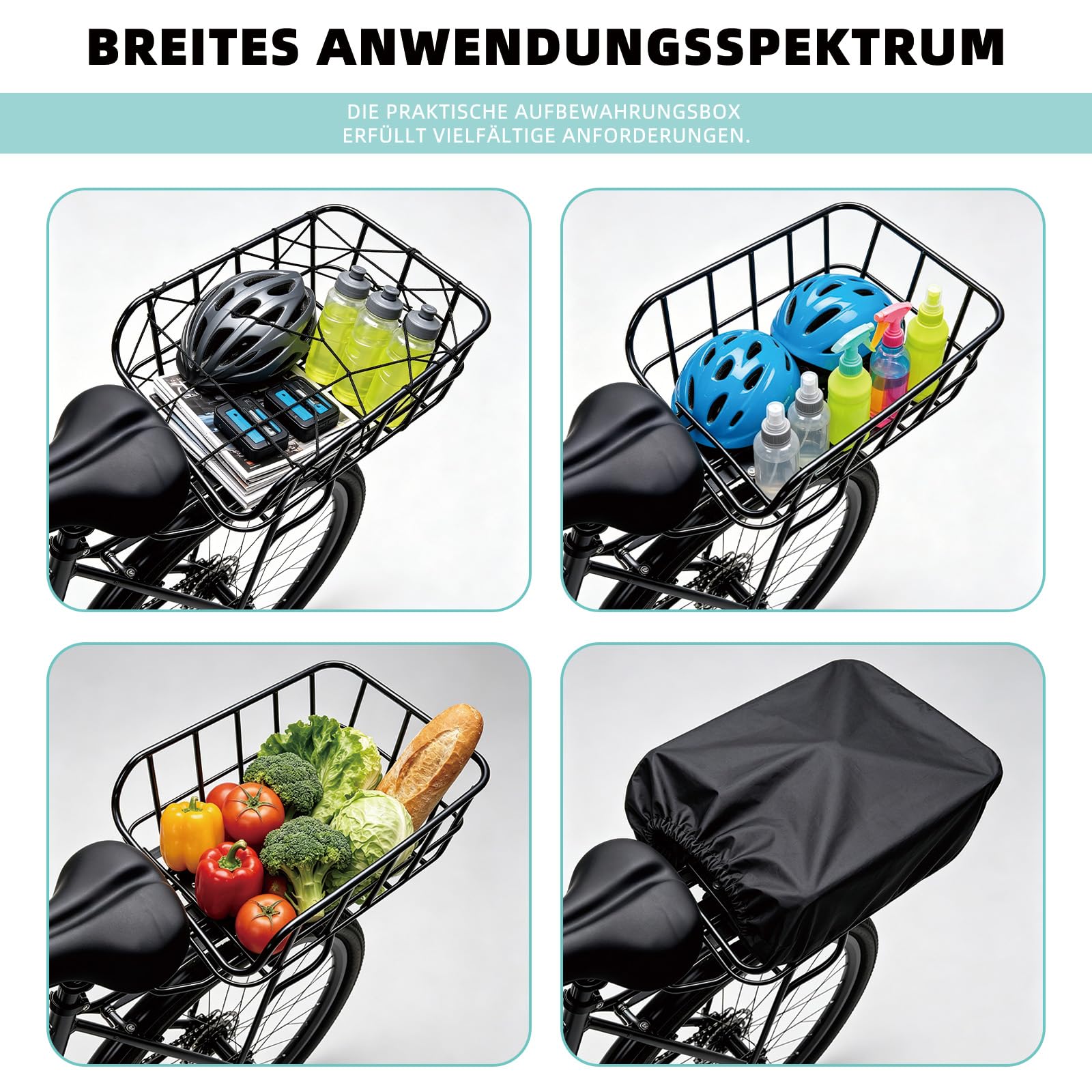 W&H Fahrradkorb Hinten Faltbar, Fahrrad Korb Metall Groß Klappbarer