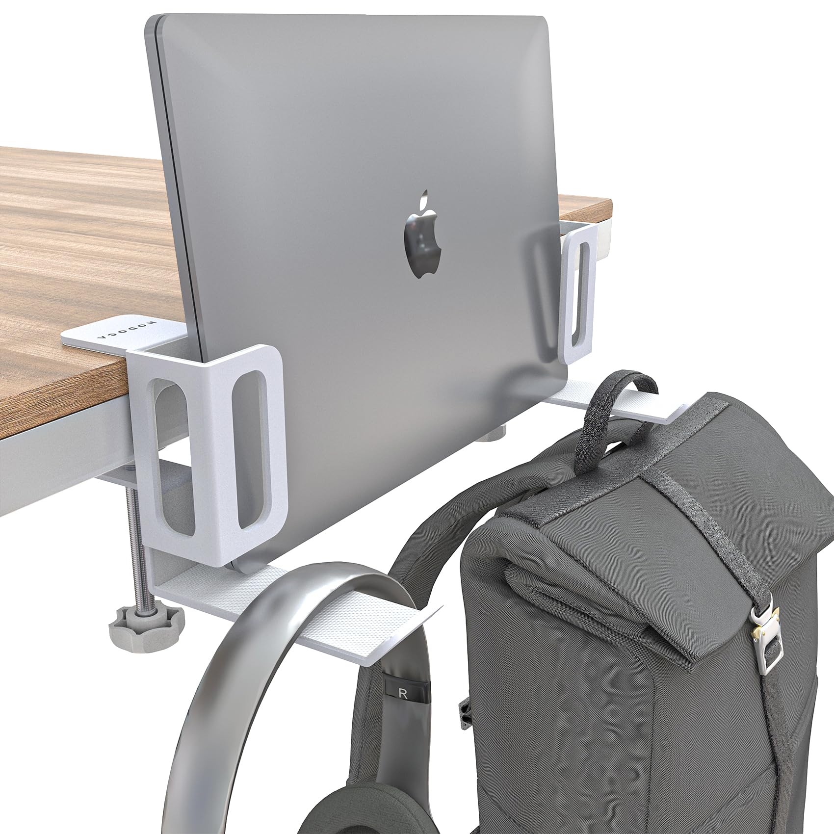 NODOCA Laptop Storage for Desk, Vertical Laptop Stand for Desk, MacBook Vertical Stand, with Headphone Holder, Desk Side Storage for MacBook/Surface/