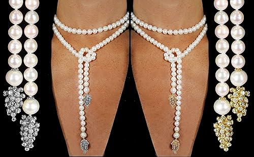 Miniatura 9 de Grapes Tipped Pearl Lariat in Diamonds, Any Karat Gold, Sterling Silver or Any Metal & Stone or CZ, Cubin Zirconia- Grapes and Wine: The Good Life.