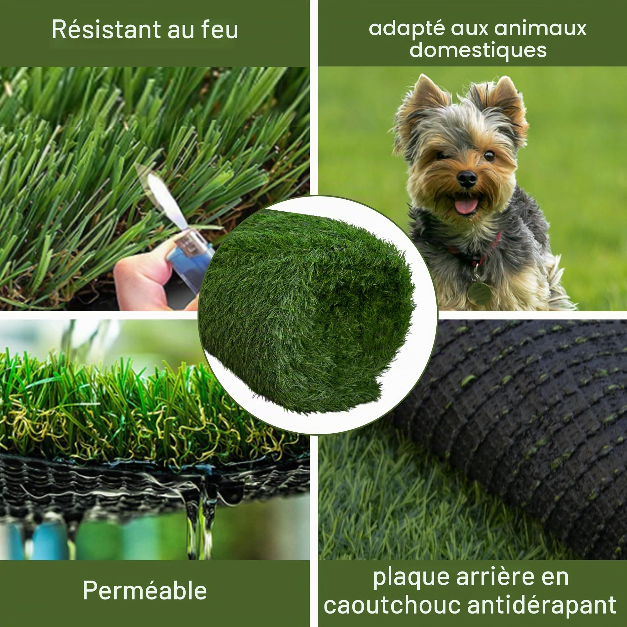 Nisorpa Tapis de gazon artificiel d'extérieur - 2 x 3 m - Gazon artificiel de 30 mm de hauteur - Rouleau de gazon synthétique perméable à l'eau - Pour l'extérieur, le balcon, le jardin, la terrasse