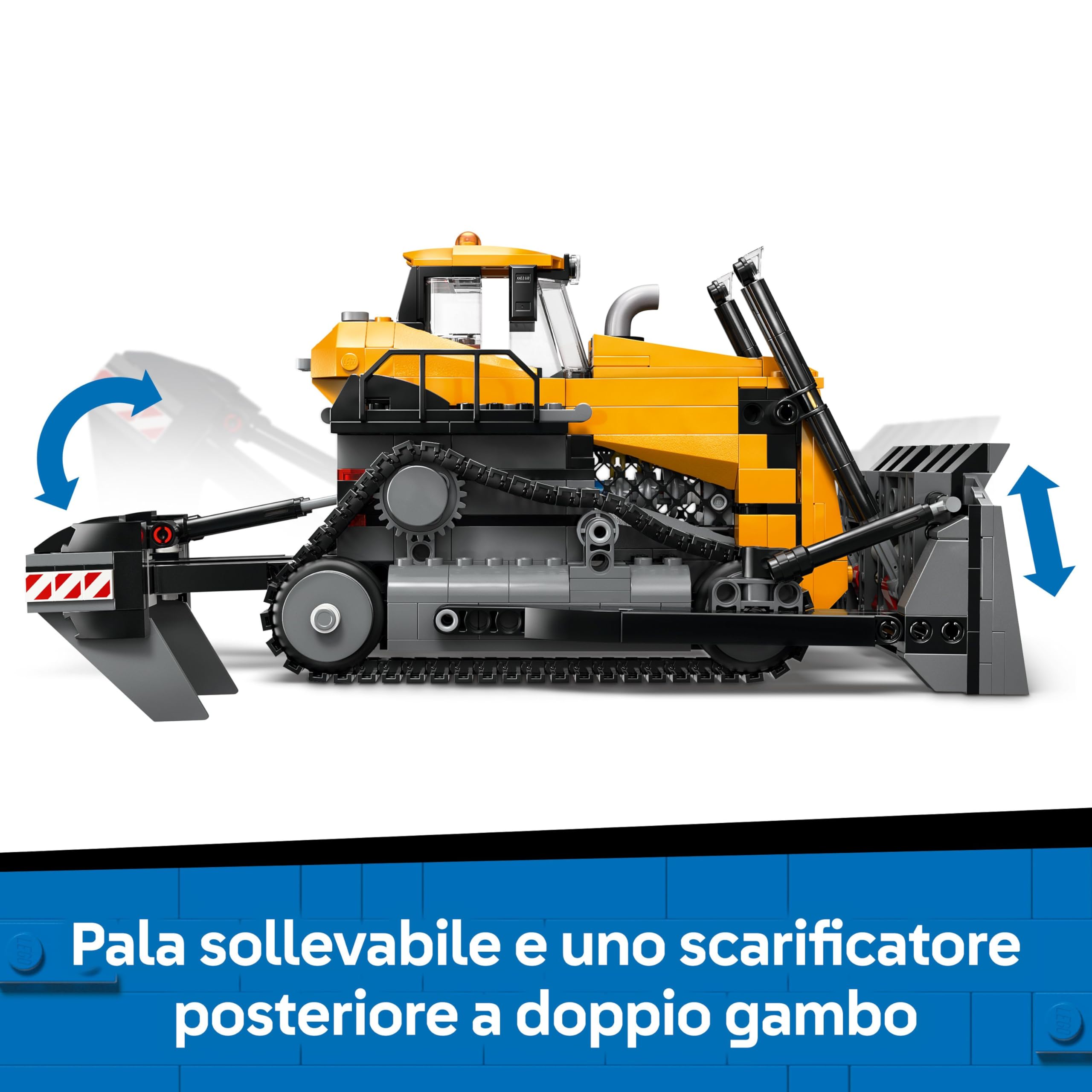 LEGO City Yellow Bulldozer Toy - Large Construction Vehicle Building Set - incl. 3 Minifigures plus Loose Bricks & Road Signs - Birthday Gift for 8+ Year Old Boys - 60466