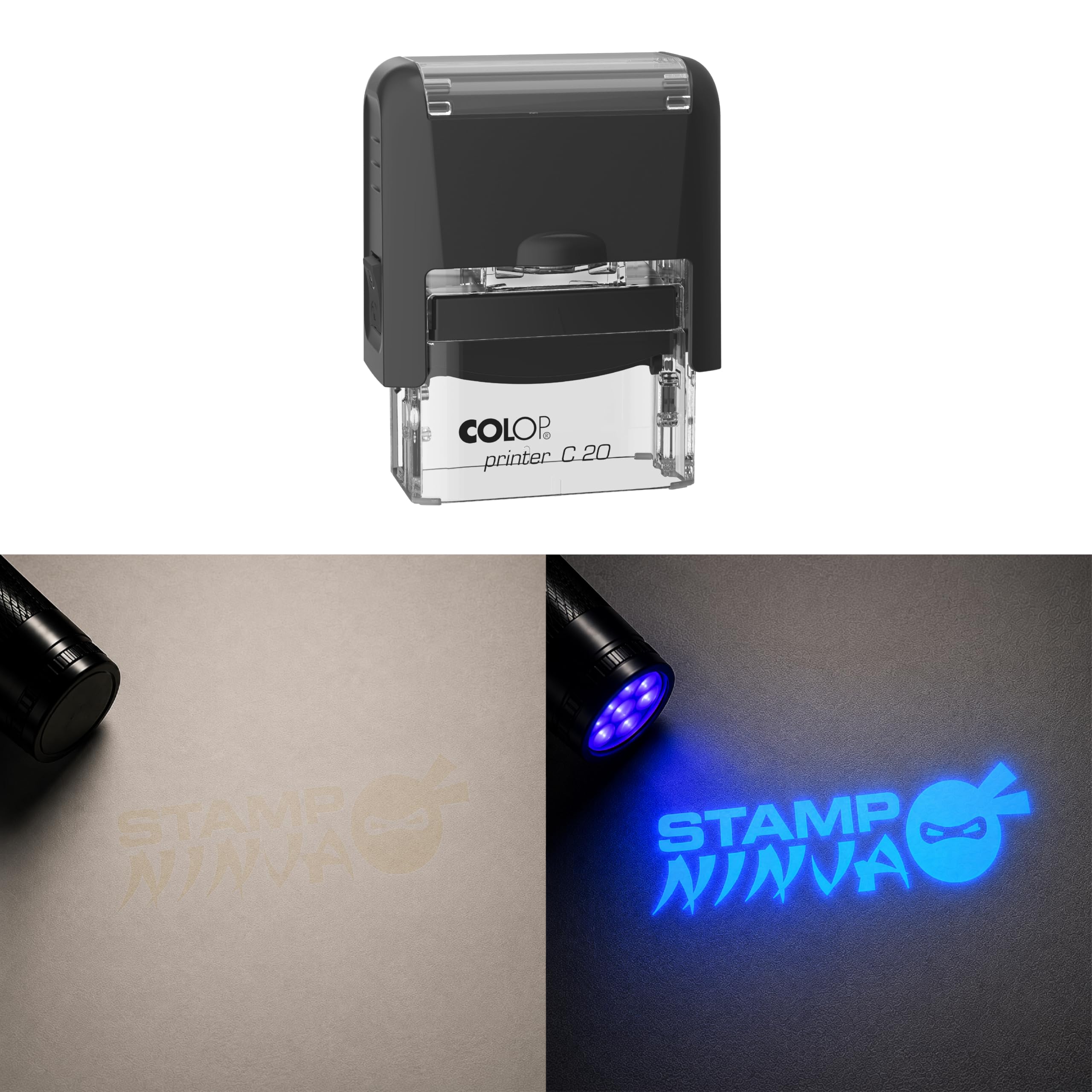 UV Security Stamp with Invisible UV Ink | Custom Personalised Stamp for Asset Marking, Property Identification, Anti-Theft Security & Document Verification (37mm x 12mm - C20)