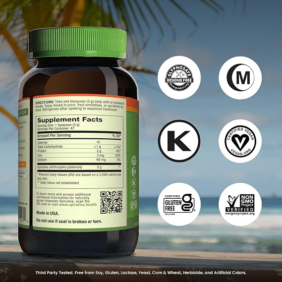 Nutrex Hawaii Pure Hawaiian Spirulina Powder - Vegan Superfood, Farm Grown in Kona, Non-GMO, Immune Support & Cellular Energy, 5 Oz