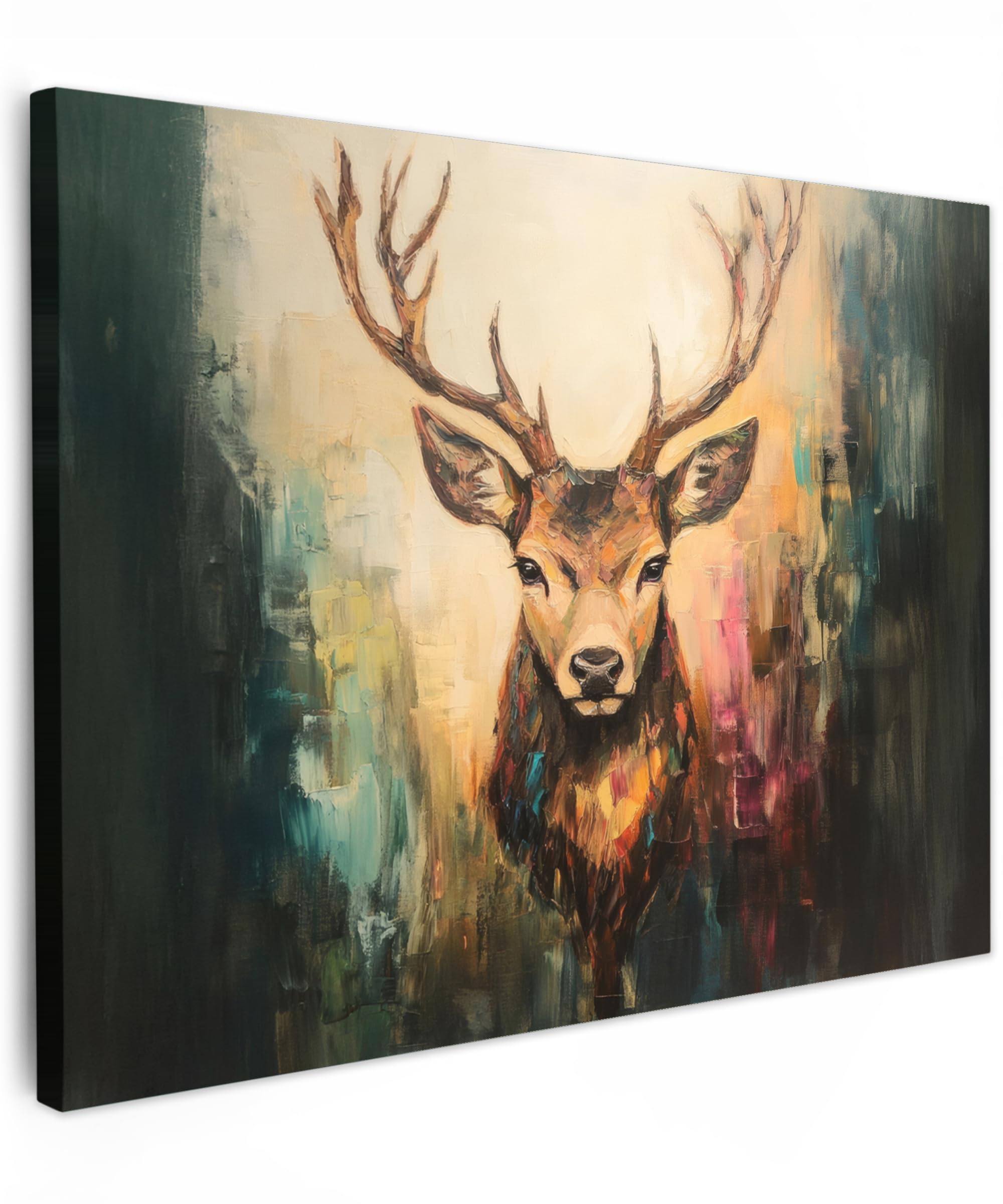 MuchoWow© Canvas Wall Art 16"x12" / 40x30 cm Home Decor Paintings for Living Room Decorations Gifts Hallway Deer - Painted - Antlers - Brown
