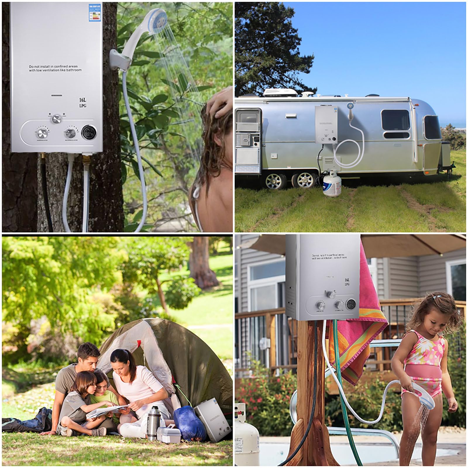 Durchlauferhitzer Gas 16L, 32KW LPG Propan Warmwasserbereiter Durchlauferhitzer Super Niedrigem 0,5bar Startwasserdruck, Mit Winter und Sommermodus, für Dusche & Täglichen Gebrauch