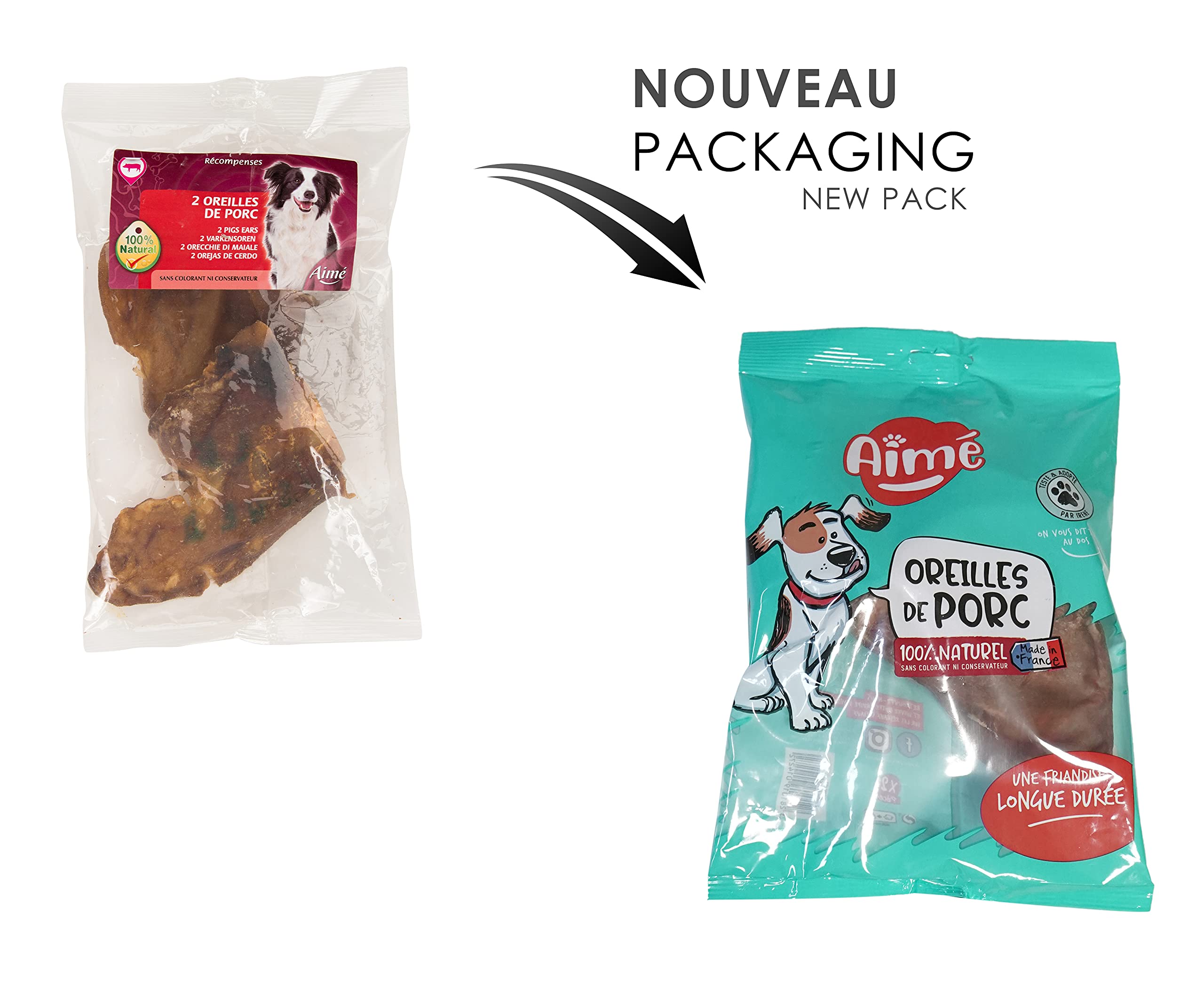 Aimé - Friandises pour Chien - Oreilles de Porc - Nourriture Naturelle sans Conservateur ni Colorant - Friandise à Mâcher pour le Bien-Être du Chien - X2